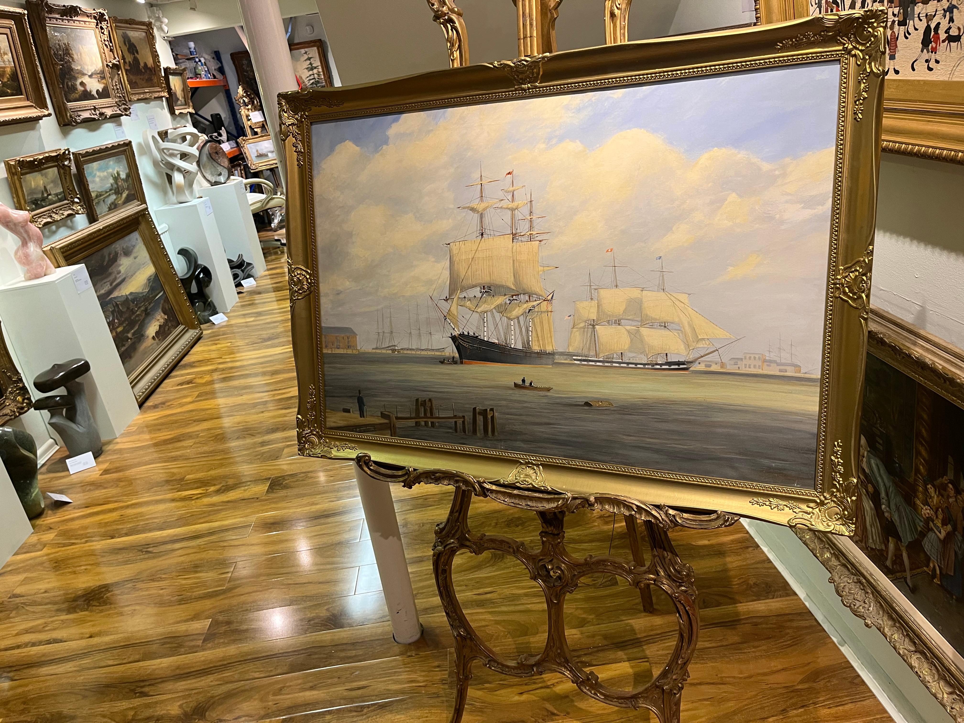 LARGE FINE OIL PAINTING By Robert Bradley NAVY ADMIRALTY NICE GOLD GILT FRAME For Sale 10