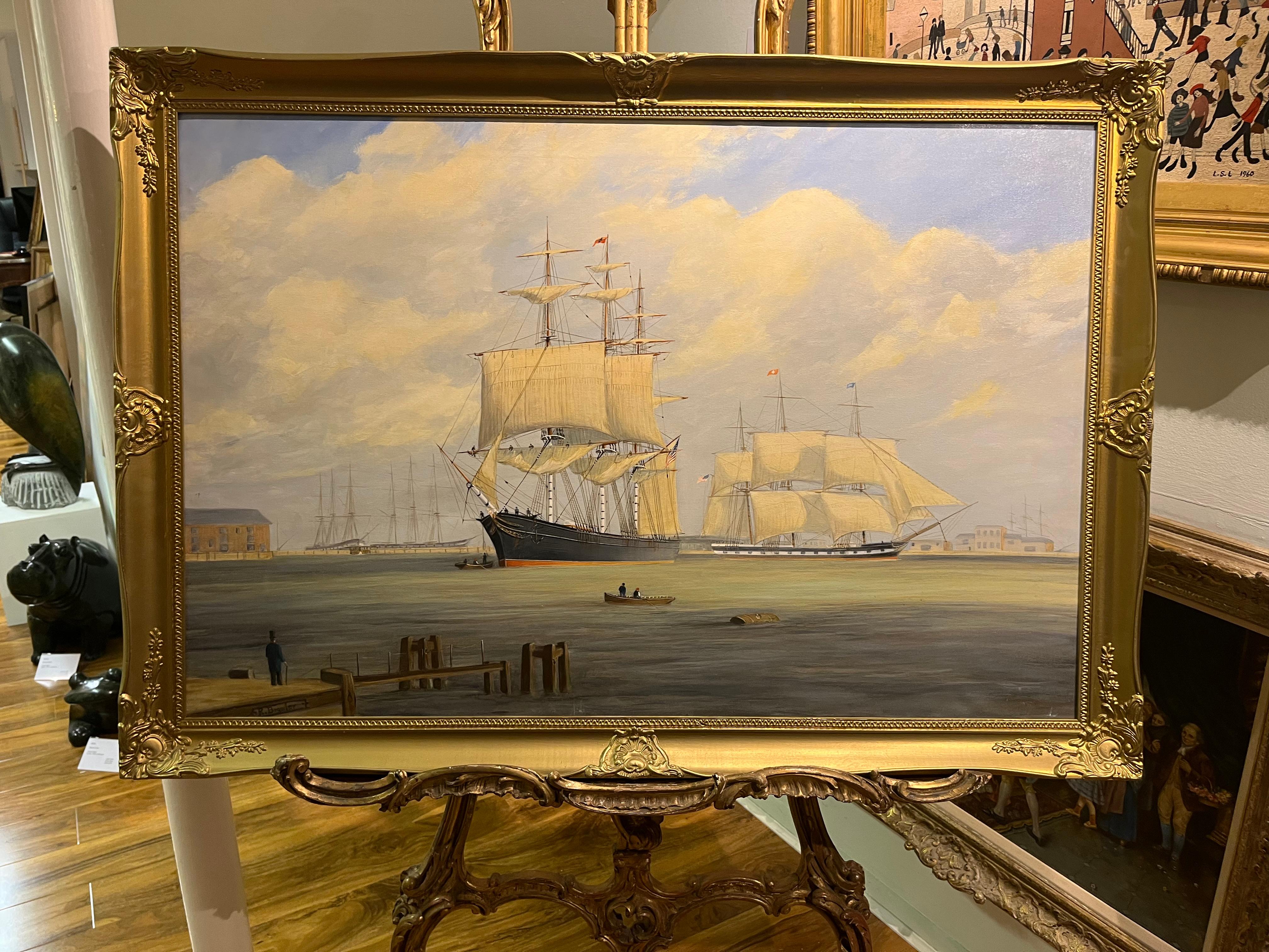 LARGE FINE OIL PAINTING By Robert Bradley NAVY ADMIRALTY NICE GOLD GILT FRAME For Sale 11