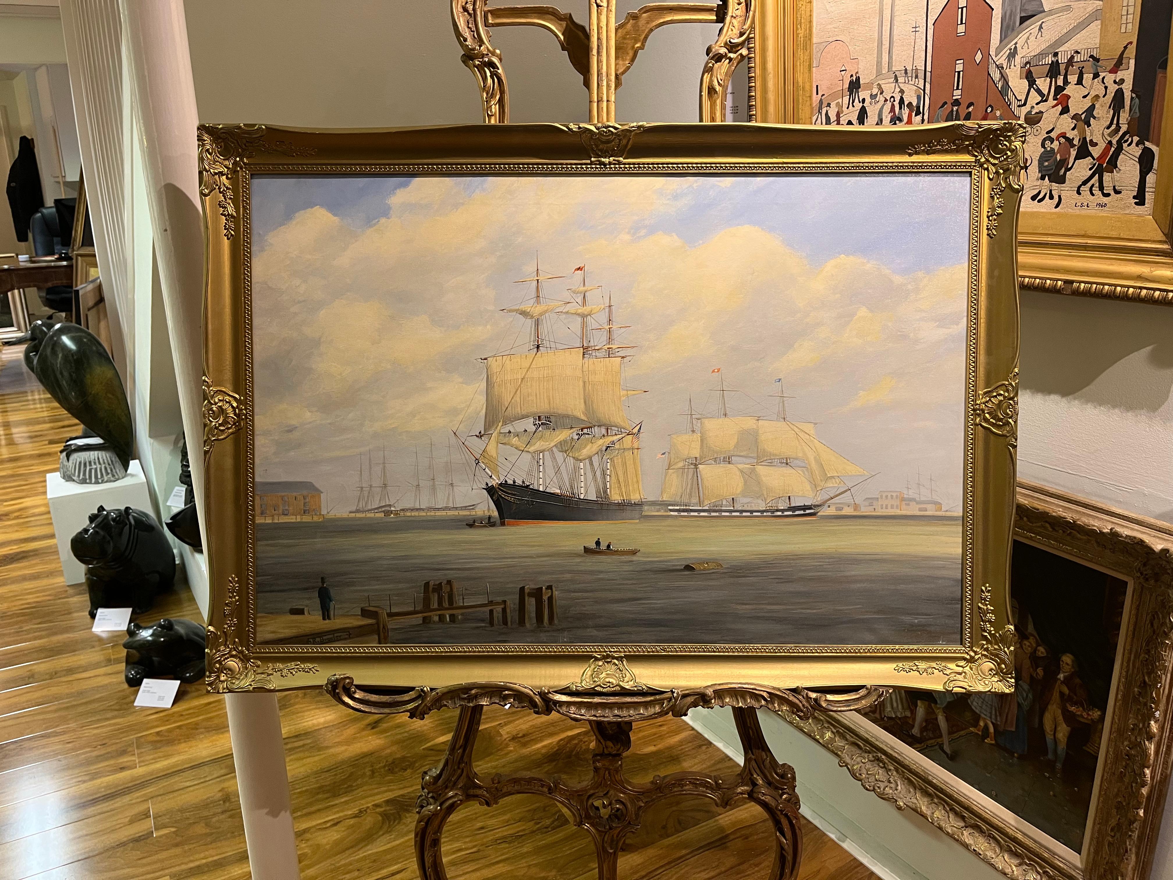 LARGE FINE OIL PAINTING By Robert Bradley NAVY ADMIRALTY NICE GOLD GILT FRAME For Sale 12