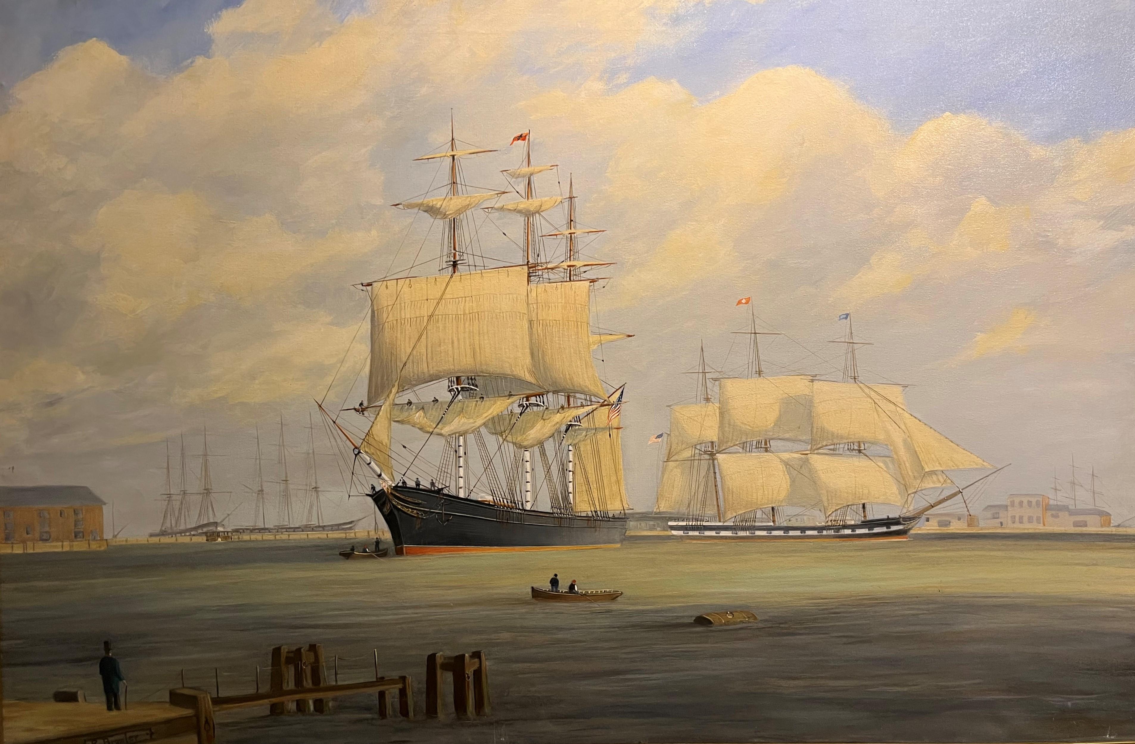 LARGE FINE OIL PAINTING By Robert Bradley NAVY ADMIRALTY NICE GOLD GILT FRAME - Painting by robert bradley