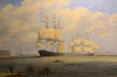 LARGE OIL PAINTING By Robert Bradley NAVY ADMIRALTY NICE GOLD GILT FRAME