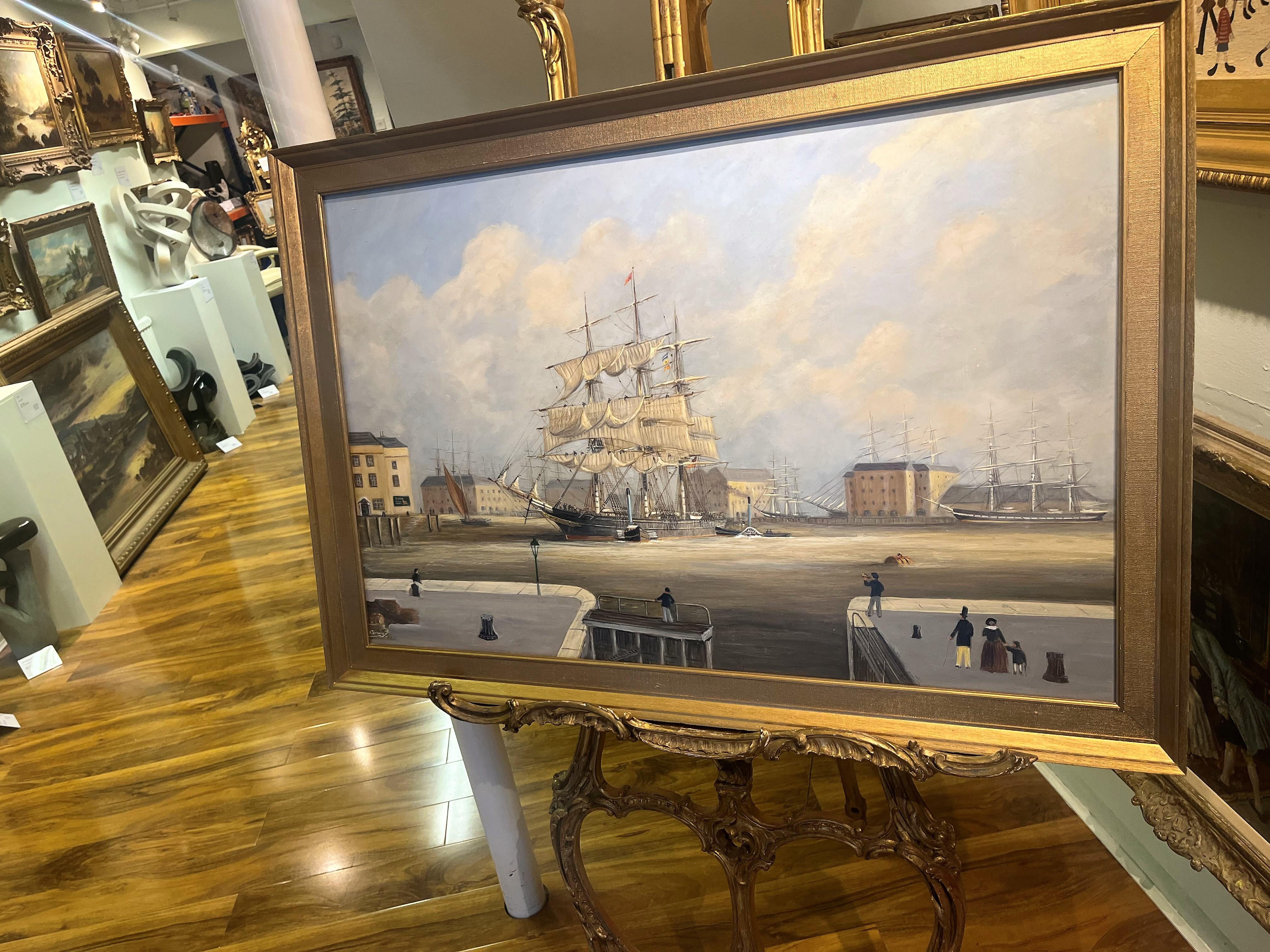 LARGE FINE OIL PAINTING by Robert Bradley NAVY ADMIRALTY NICE GOLDENE GILT FRAME (Impressionismus), Painting, von robert bradley