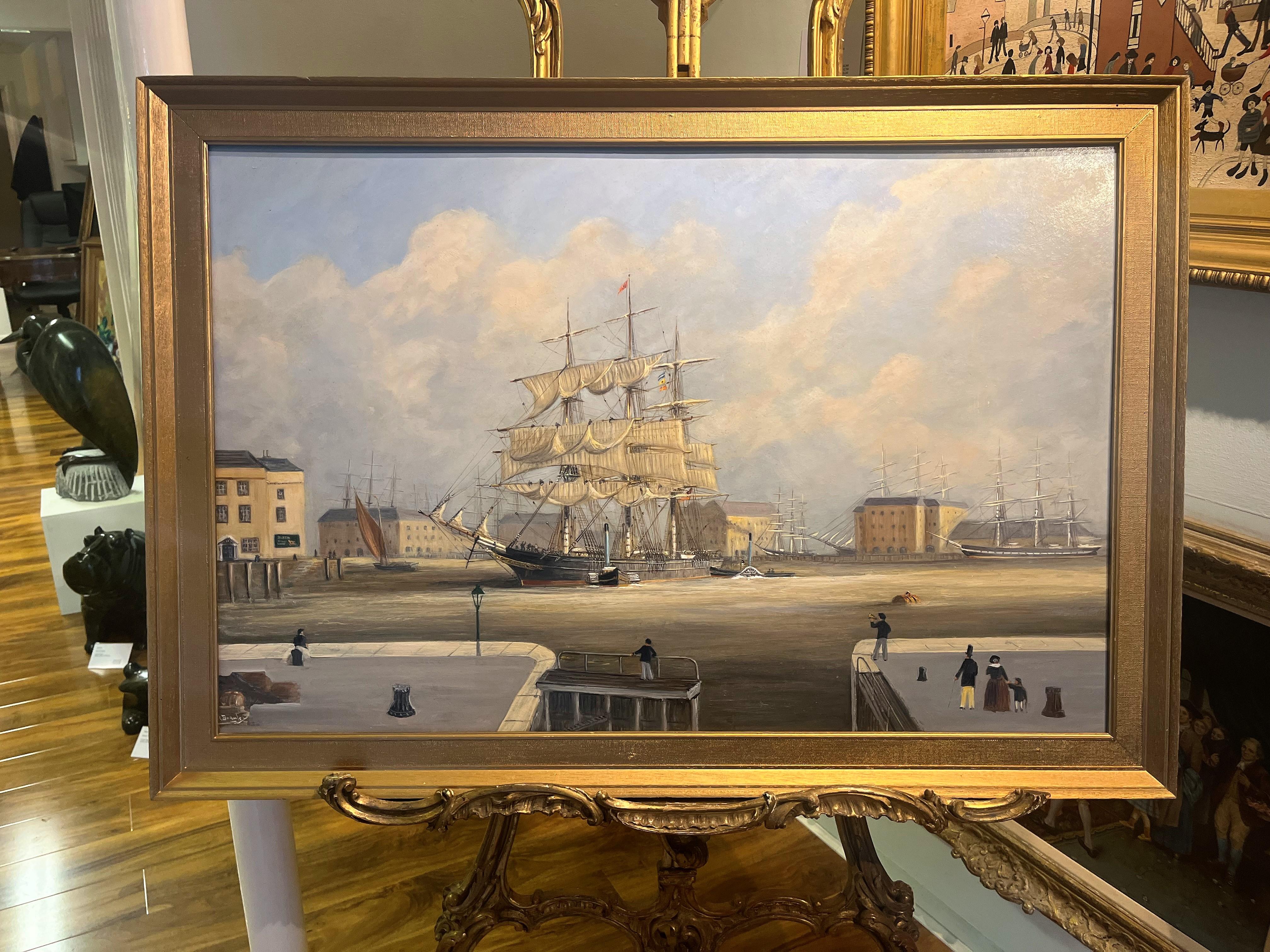 LARGE FINE OIL PAINTING By Robert Bradley NAVY ADMIRALTY NICE GOLD GILT FRAME - Brown Landscape Painting by robert bradley