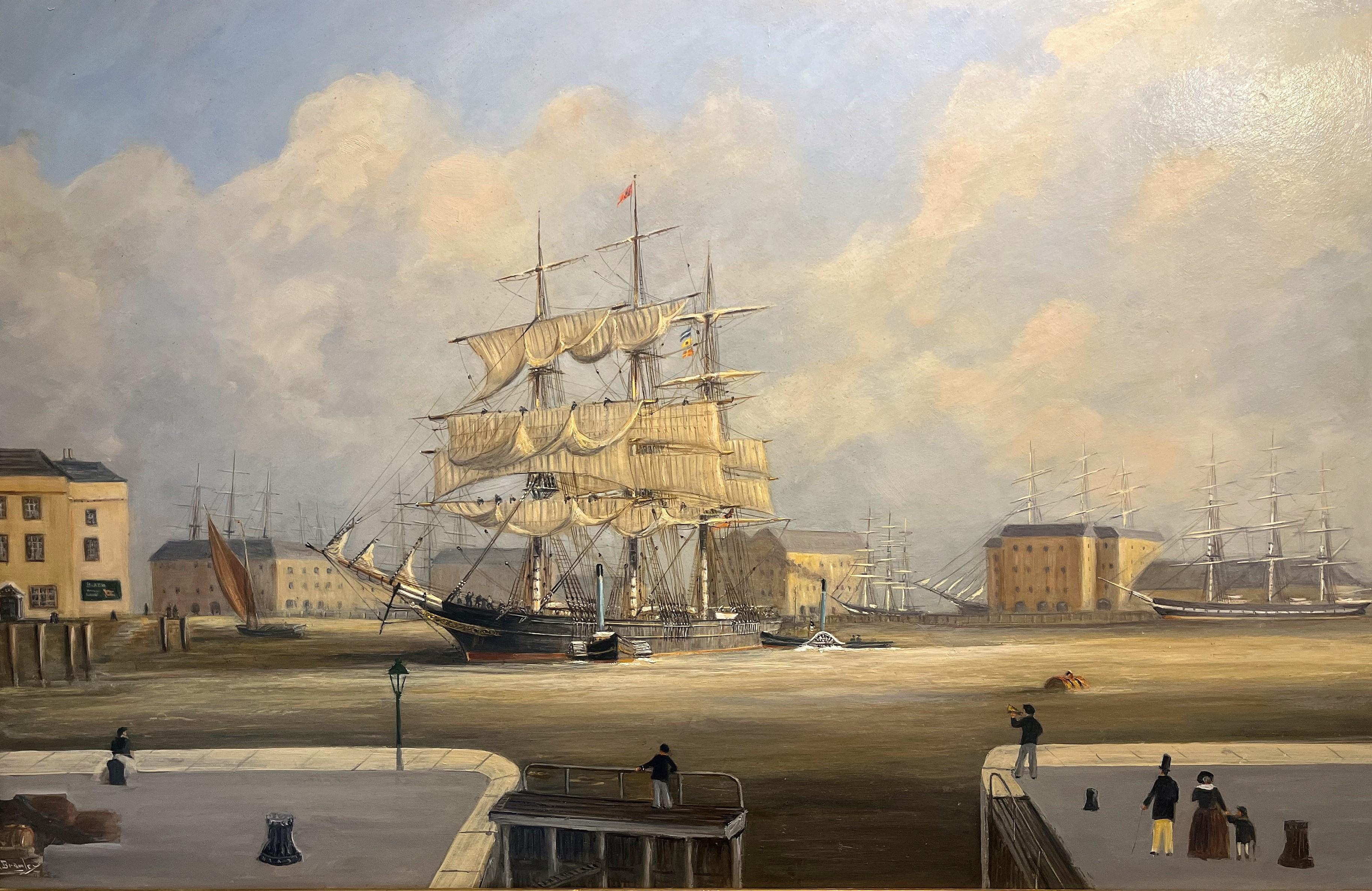 LARGE FINE OIL PAINTING By Robert Bradley NAVY ADMIRALTY NICE GOLD GILT FRAME For Sale 1