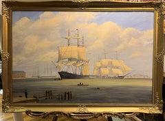 Vintage LARGE FINE OIL PAINTING By Robert Bradley NAVY ADMIRALTY NICE GOLD GILT FRAME