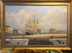 LARGE FINE OIL PAINTING By Robert Bradley NAVY ADMIRALTY NICE GOLD GILT FRAME