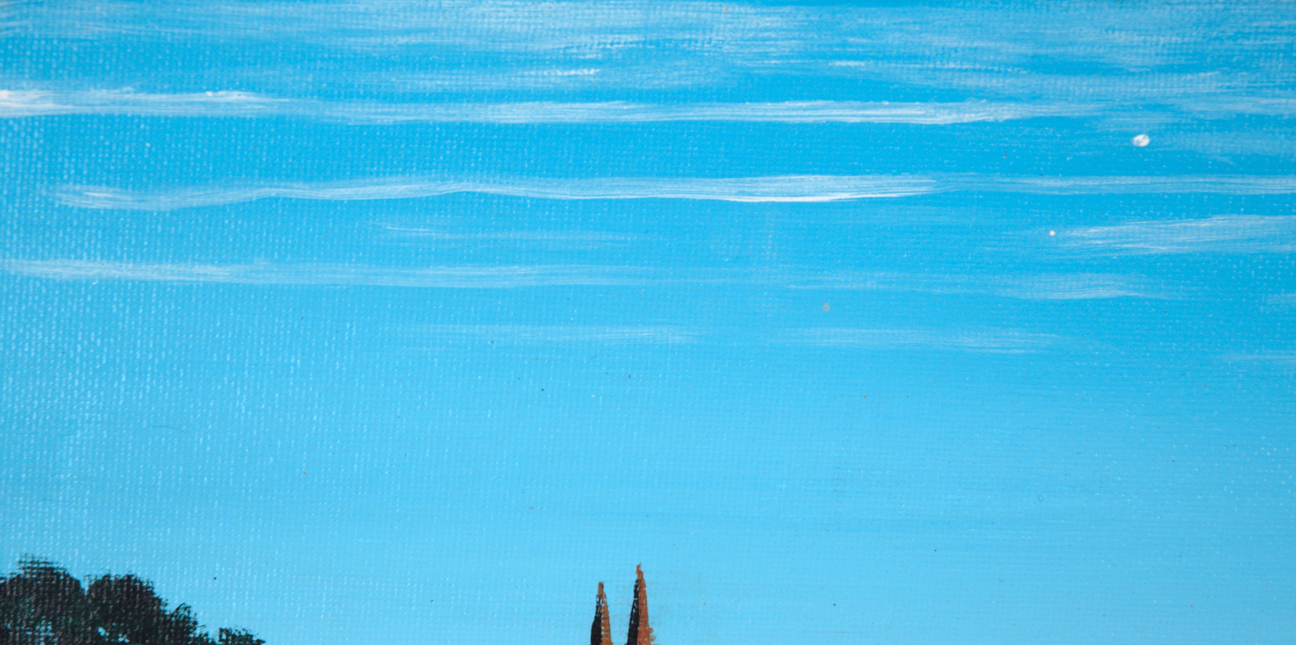 Cathedral Across the Field - Paysage rural en acrylique sur panneau d'artiste - Impressionnisme américain Painting par Robert Brambach