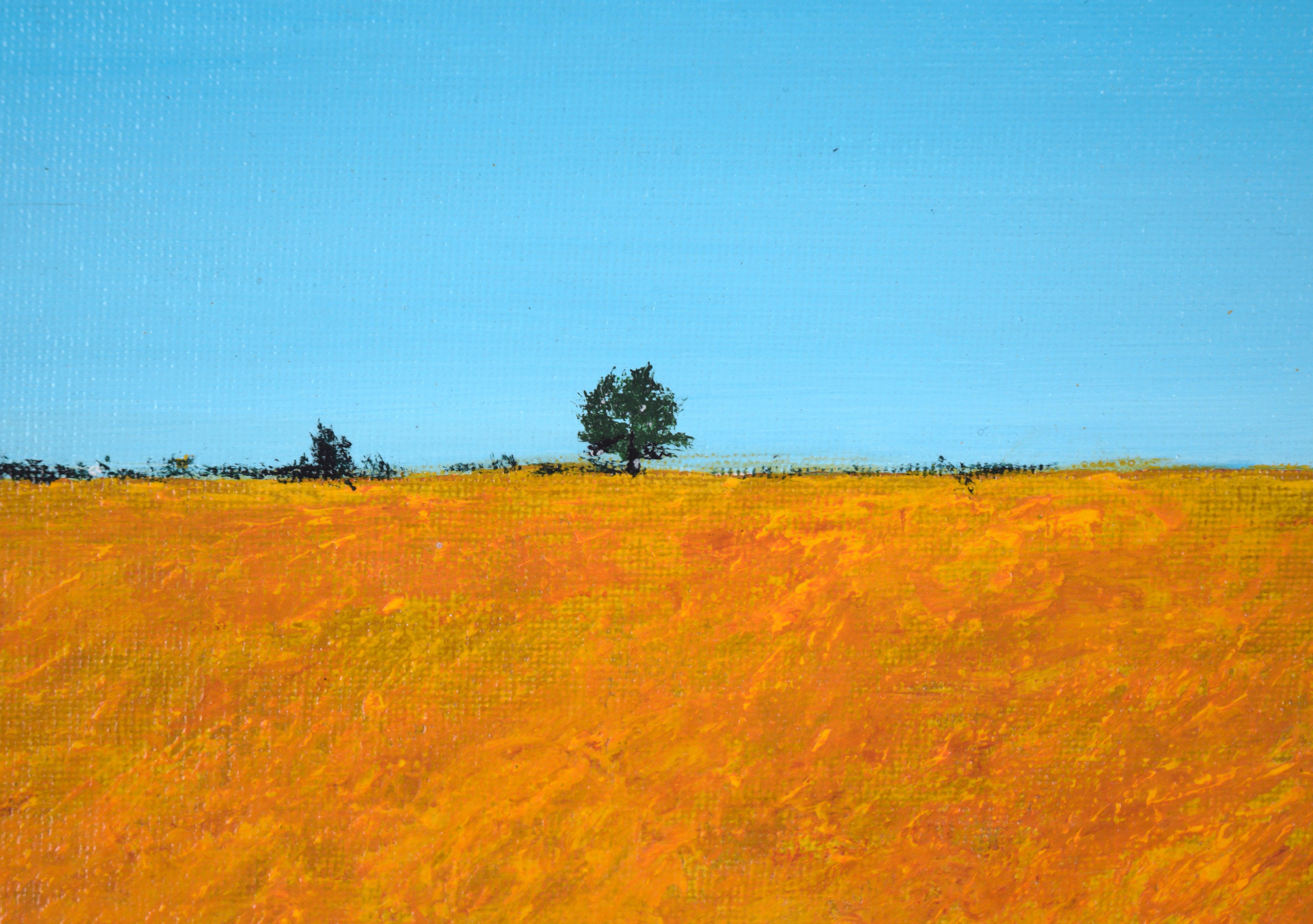 Cathedral Across the Field - Paysage rural en acrylique sur panneau d'artiste 1