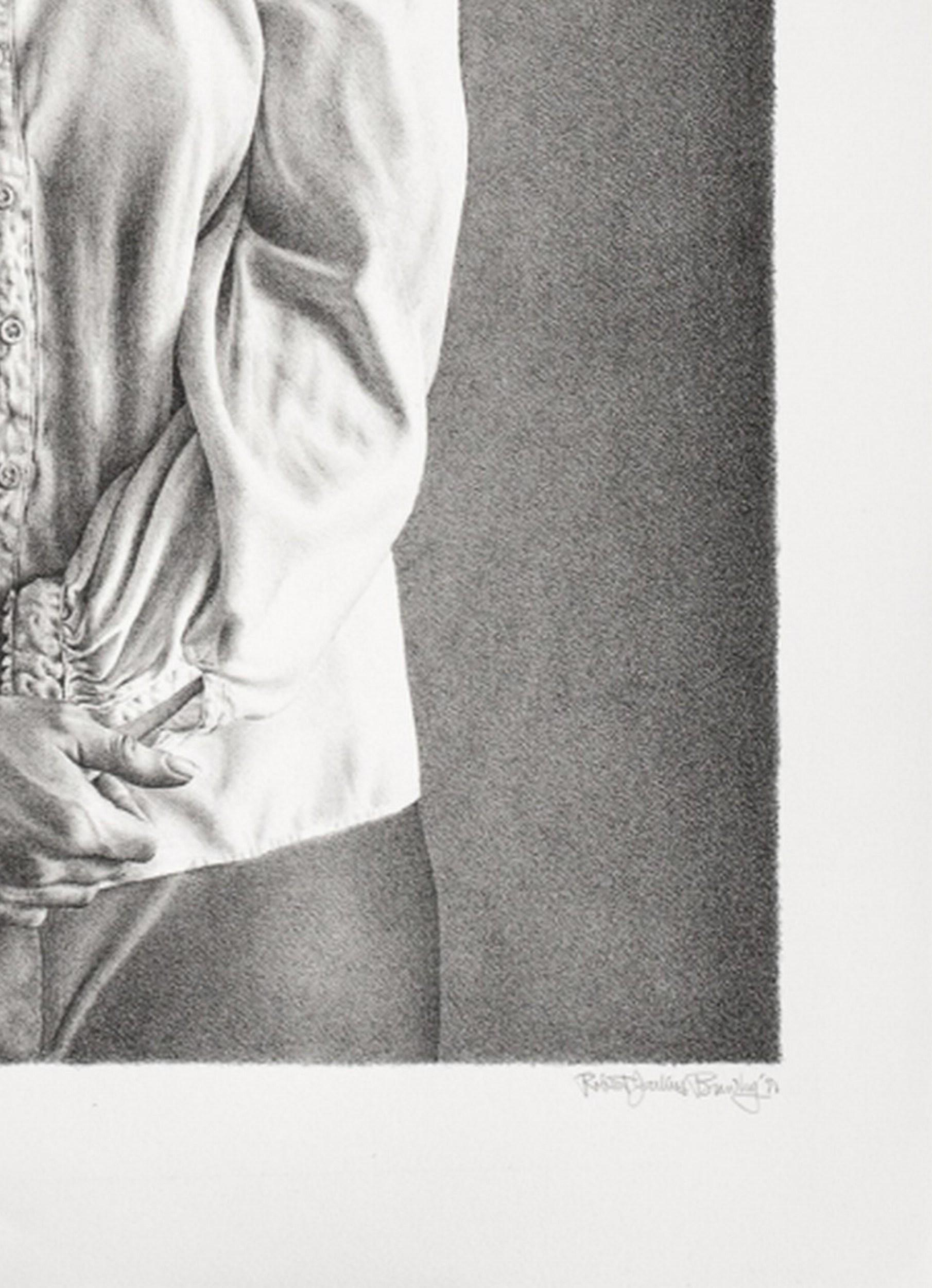 Weiße Bluse (~43% OFF LIST PRICE, Porträt, Hip-length, Langhaariges Mädchen) (Moderne), Print, von Robert Brawley