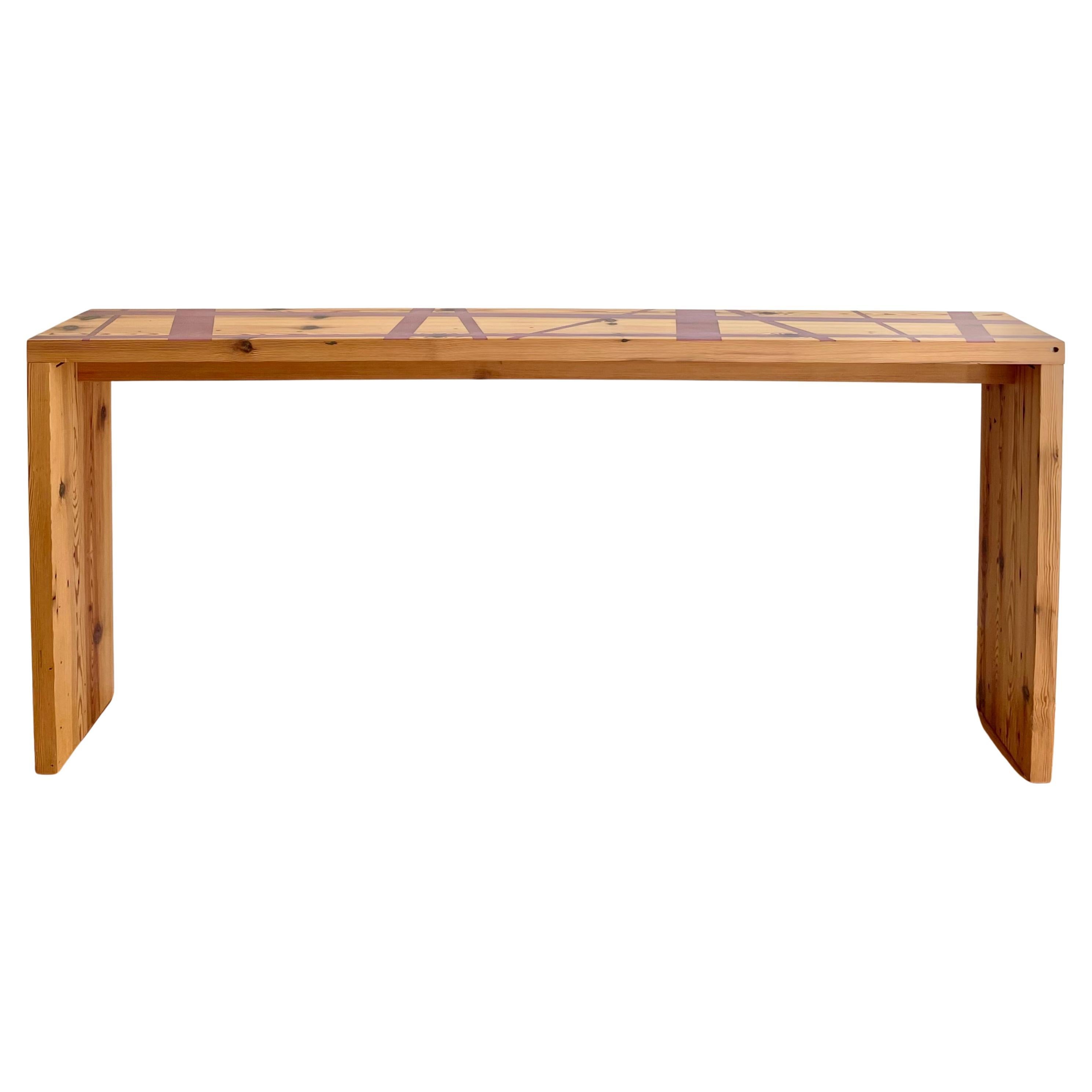 Robert Bristow Tape Console Table of Old Growth Heart Pine and Dyed Resin Inlay For Sale