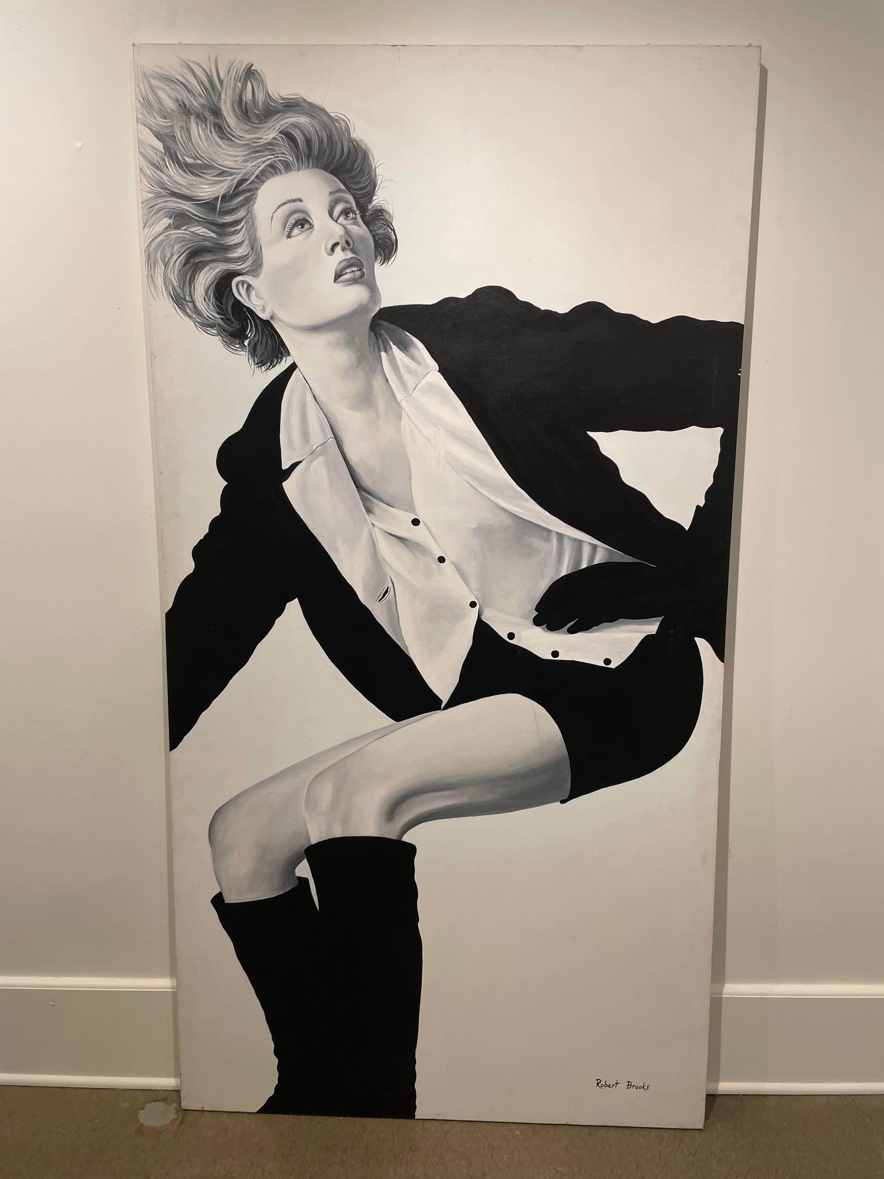 Retrato de mujer sobresaltada, pintura al óleo monumental del siglo XX en venta 1