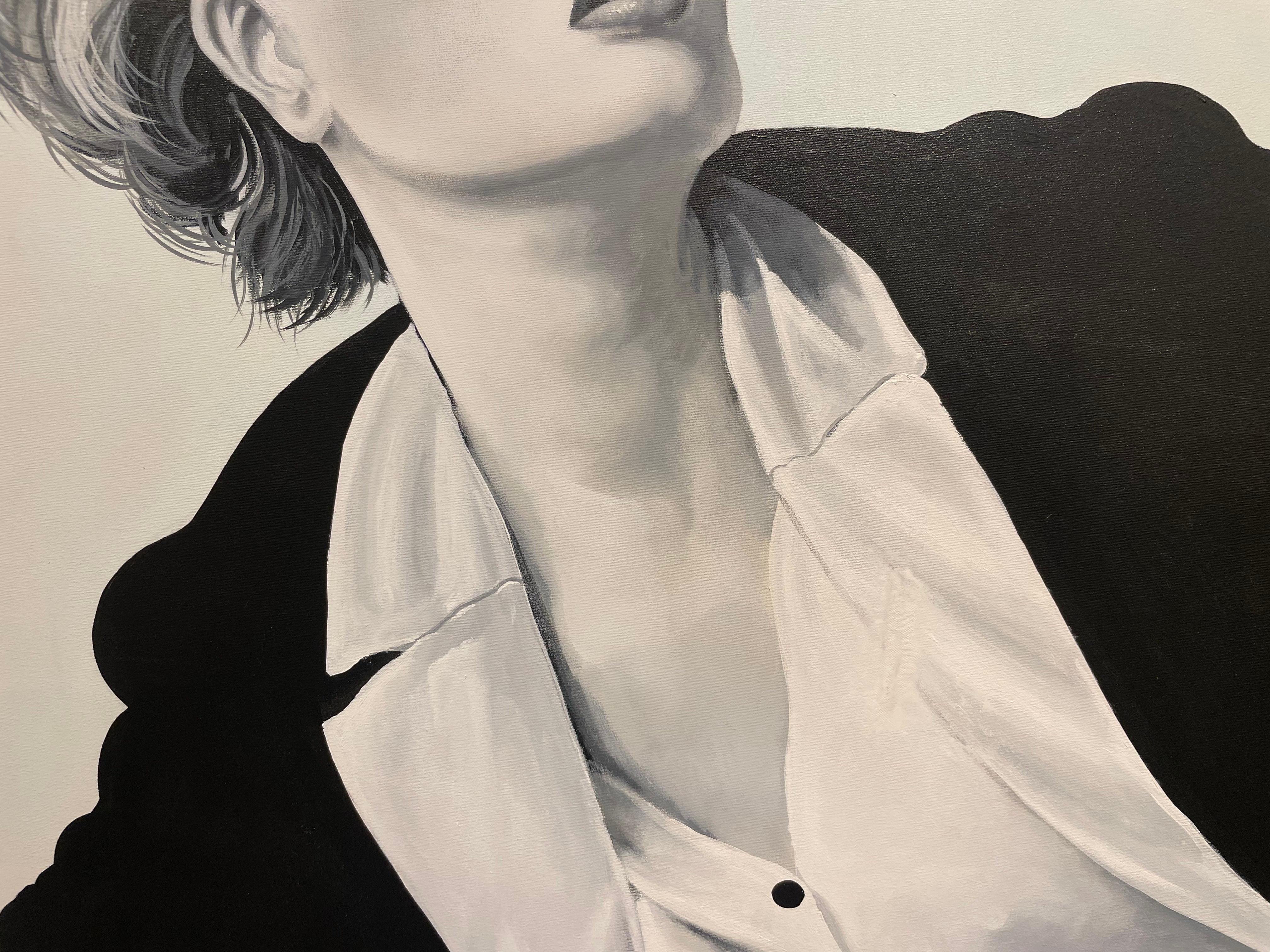Retrato de mujer sobresaltada, pintura al óleo monumental del siglo XX en venta 3