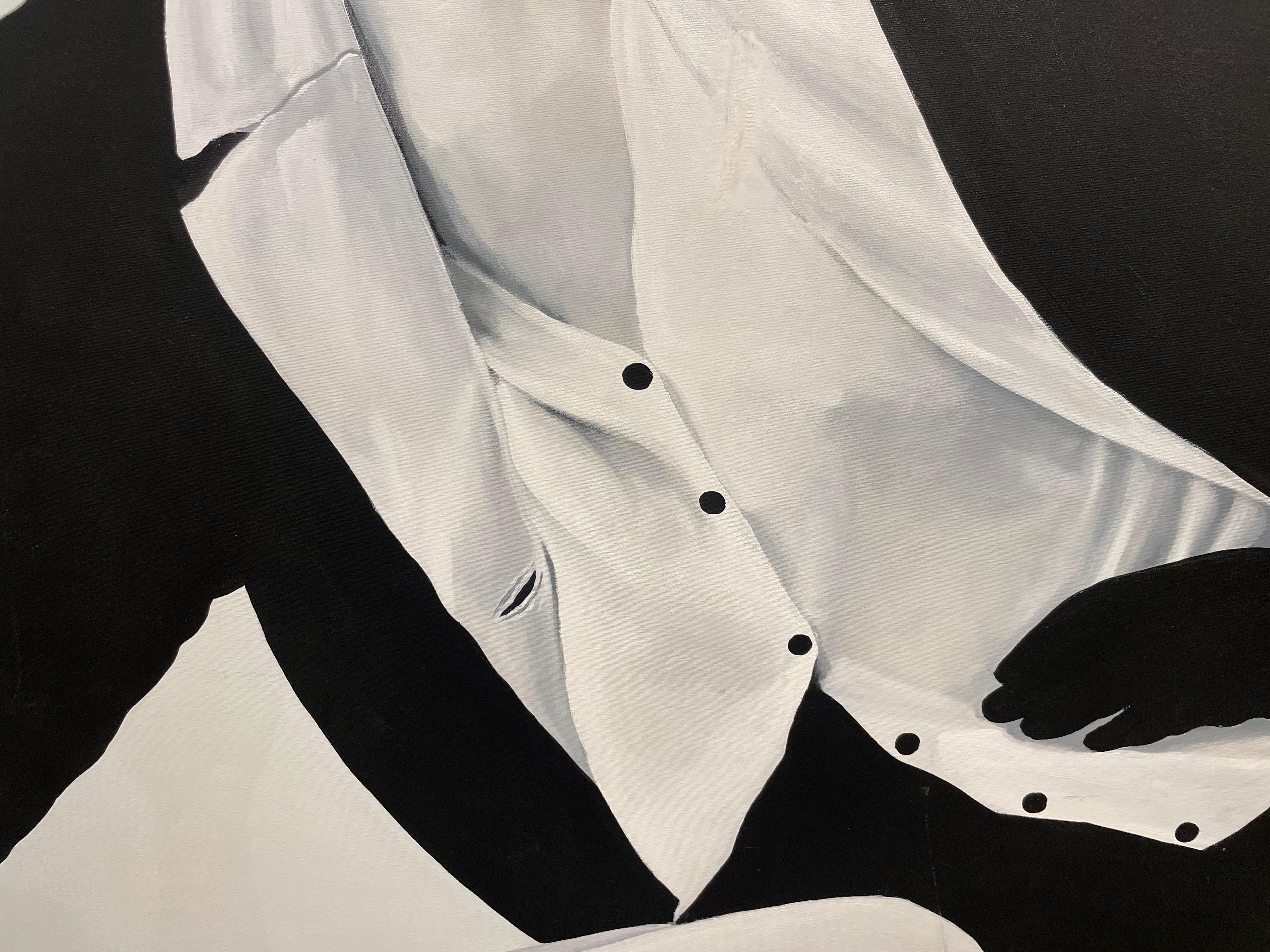 Retrato de mujer sobresaltada, pintura al óleo monumental del siglo XX en venta 4
