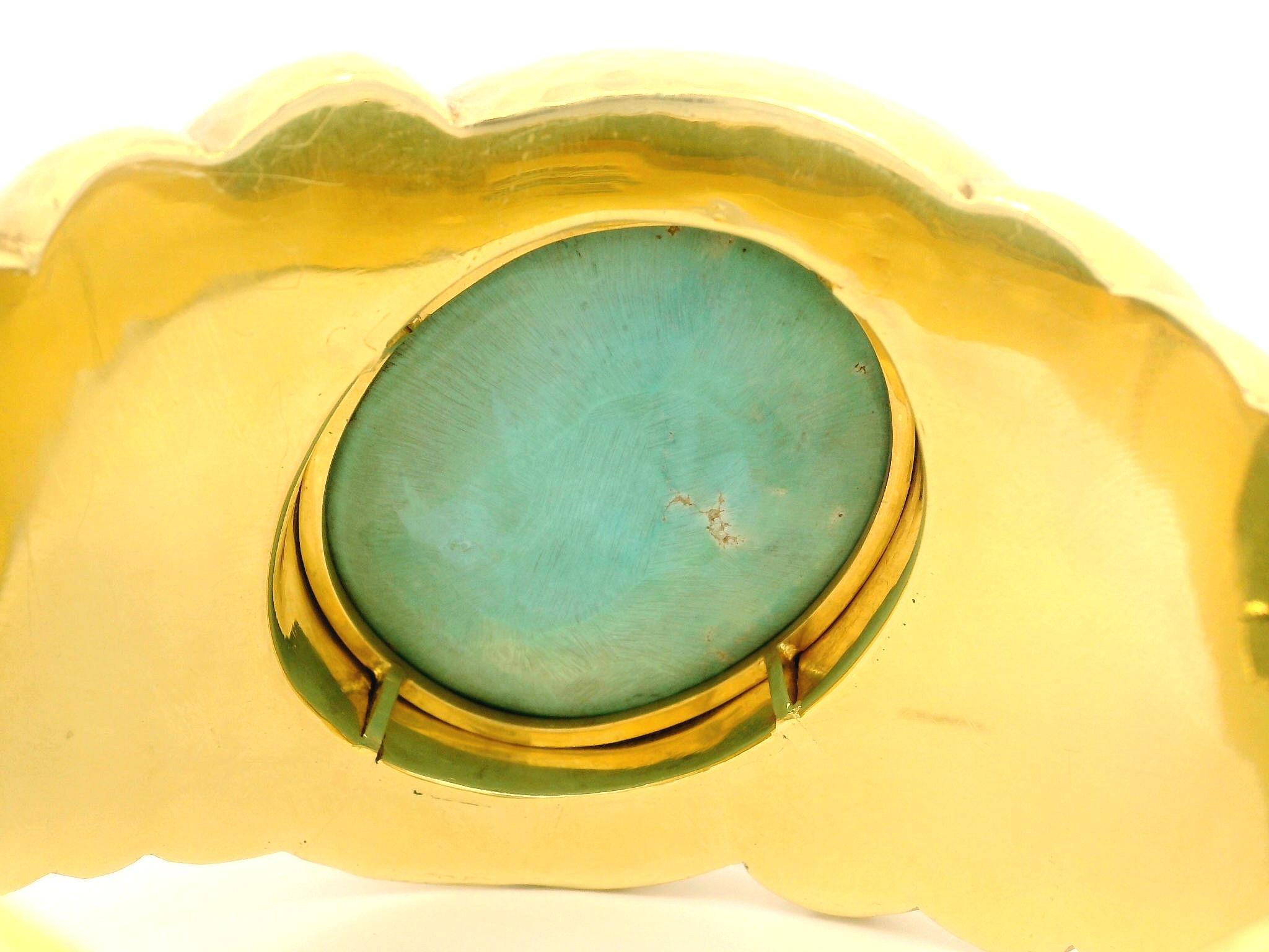 Robert Bruce Bielka Bracelet jonc à charnière martelé en or 18 carats avec grande turquoise en vente 5