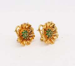 Robert Bruce Bielka Tropical Flowers Clips Earrings In 18Kt Gold With Tsavorites
