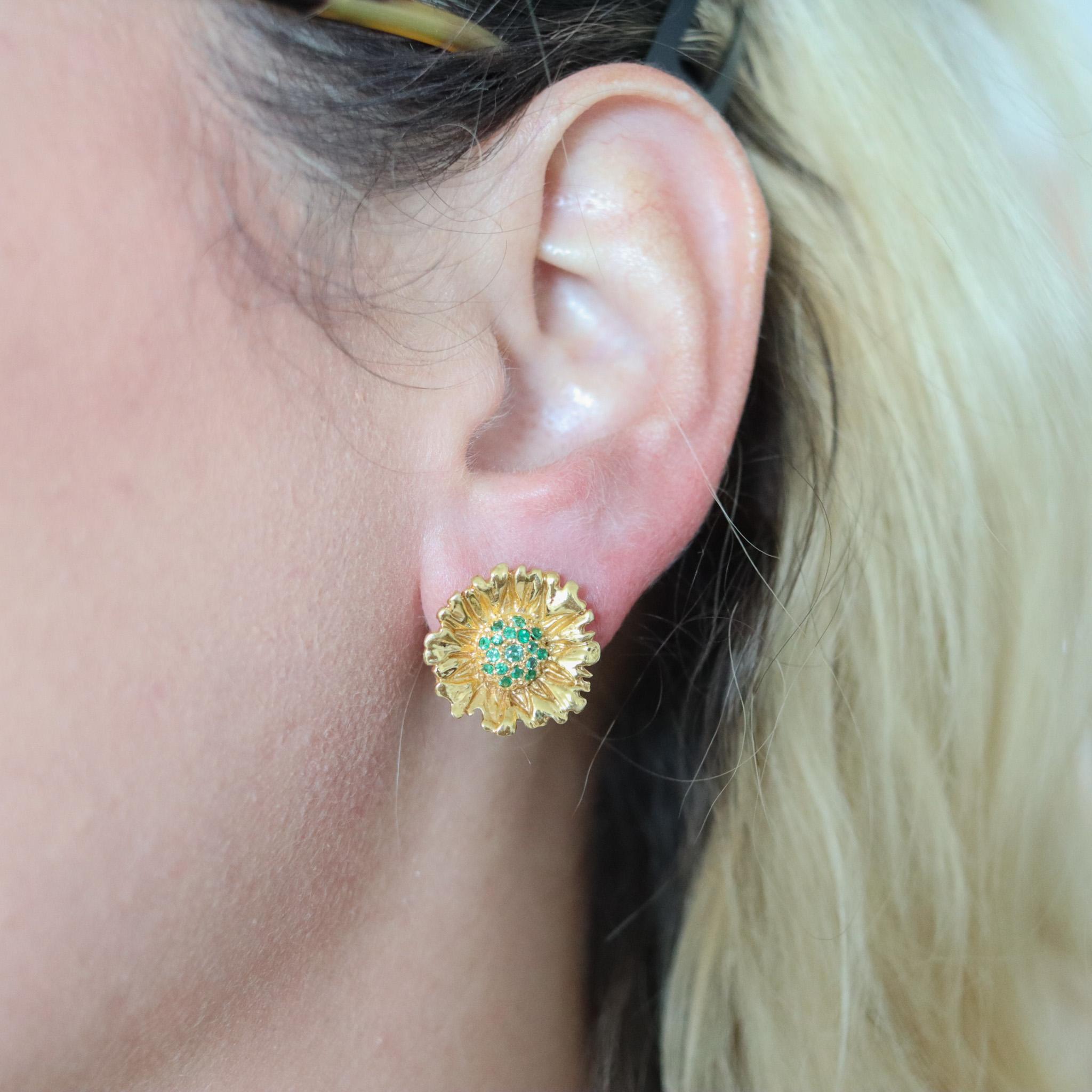 Modernist Robert Bruce Bielka Tropical Flowers Clips Earrings In 18Kt Gold With Tsavorites