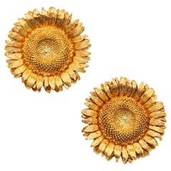 Robert Bruce Bielka Tropical Sunflowers Clips Earrings in Solid 18Kt Yellow Gold