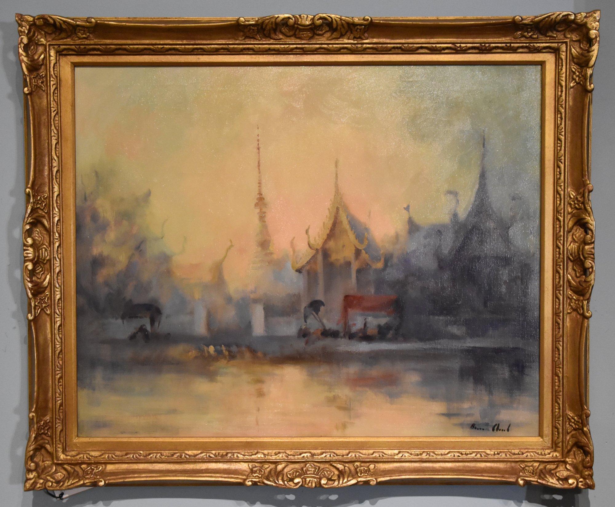 Pittura a olio di Robert Bruce Church "Un tempio del Sud Est Asiatico" Un artista di Fulham road, Londra. Olio su tela. Firmato in una cornice intagliata

Dimensioni senza cornice 24 x 30 pollici
Dimensioni incorniciate 30 x 36 pollici

Tutti gli