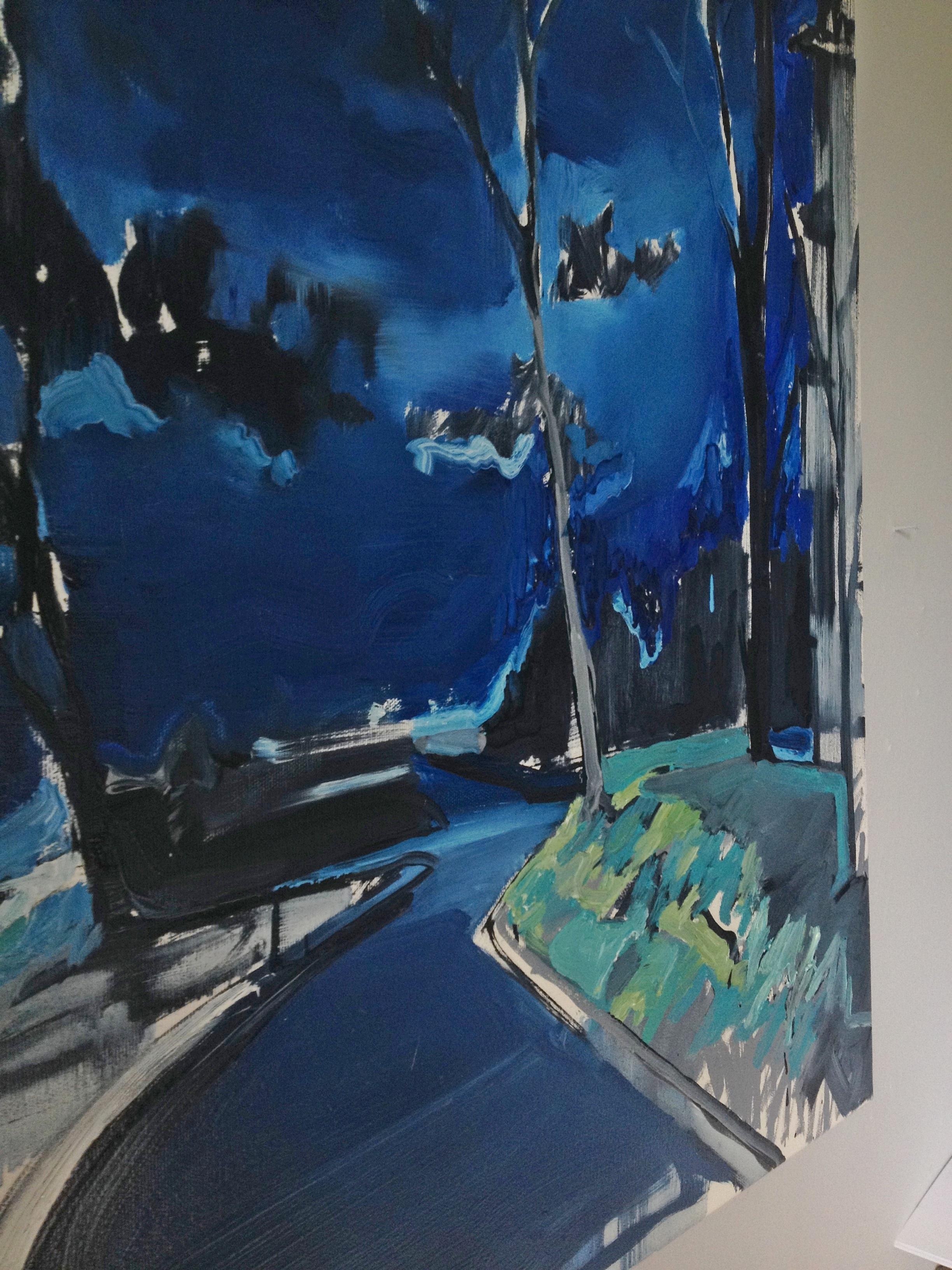 Sempre è qualsiasi tempesta - Pittura ad olio figurativa contemporanea espressiva, realismo - Figurative Painting Blu di Robert Bubel