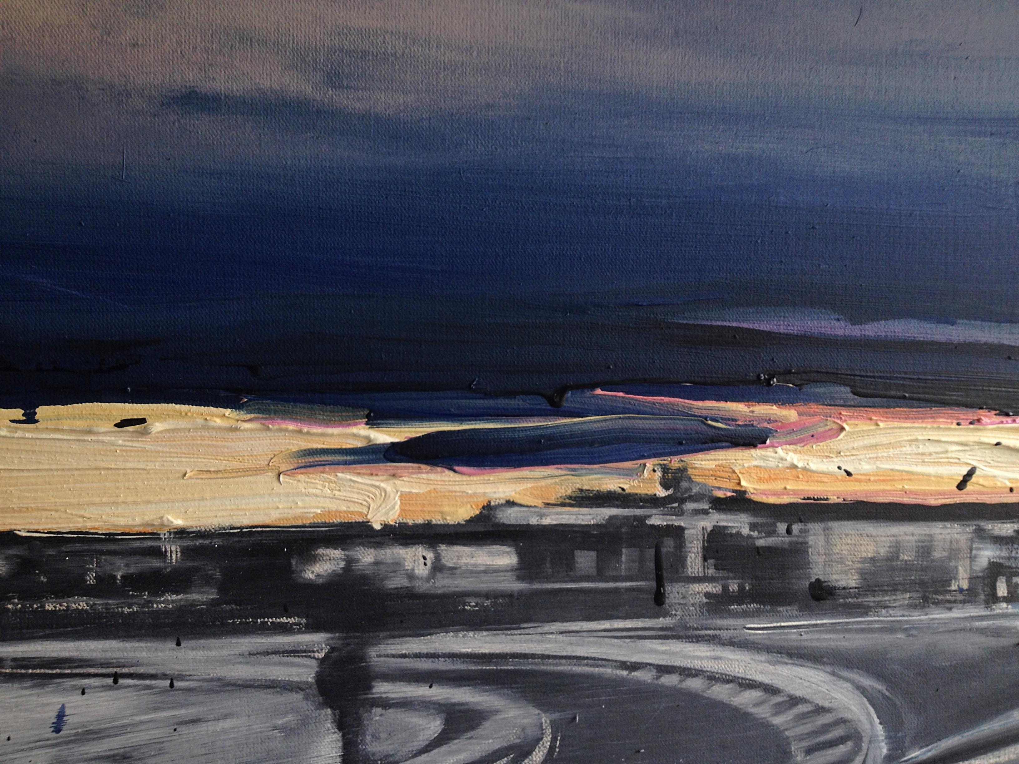Liquidación - Pintura al óleo figurativa contemporánea expresiva, realismo, tonos cálidos - Landscape Painting Gris de Robert Bubel