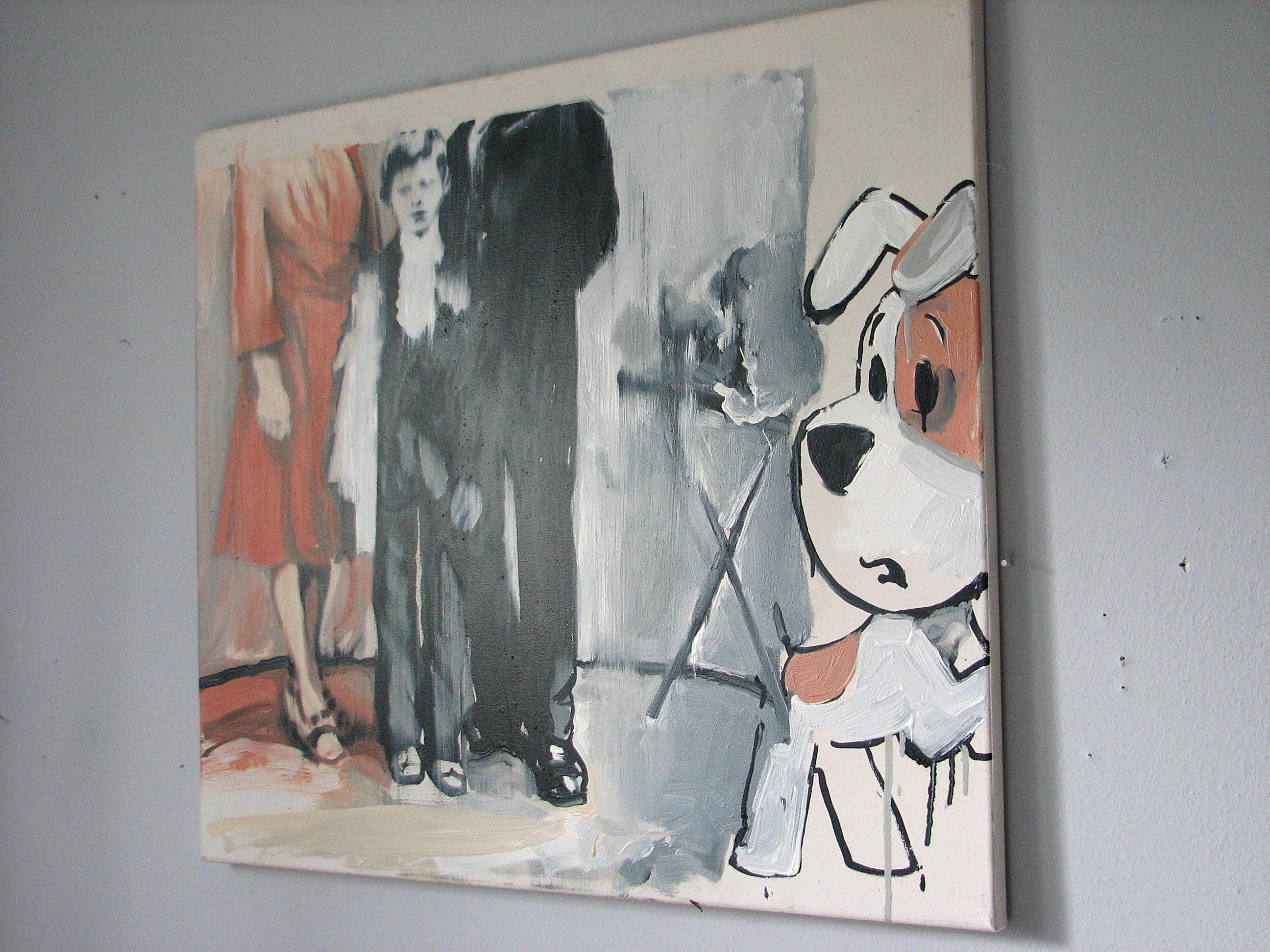 Forgotten Secrets ( Reksio The Dog )  - Expressive Figurative Oil Painting  For Sale 1