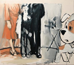 Secrets oubliés ( Reksio le chien)  - Peinture à l'huile figurative expressive