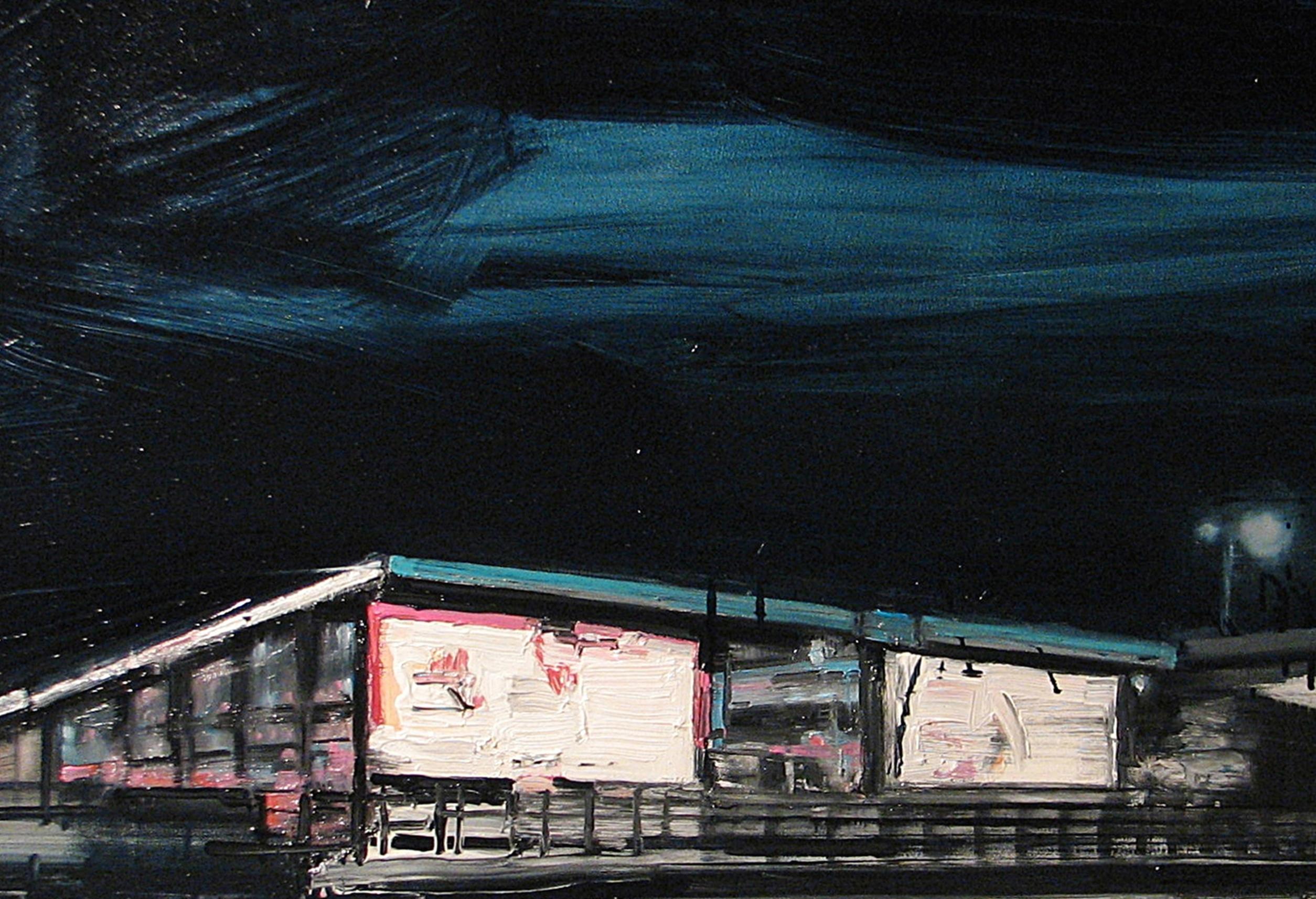 Lights d'amarrage sur les gares - Peinture à l'huile contemporaine expressive - Painting de Robert Bubel