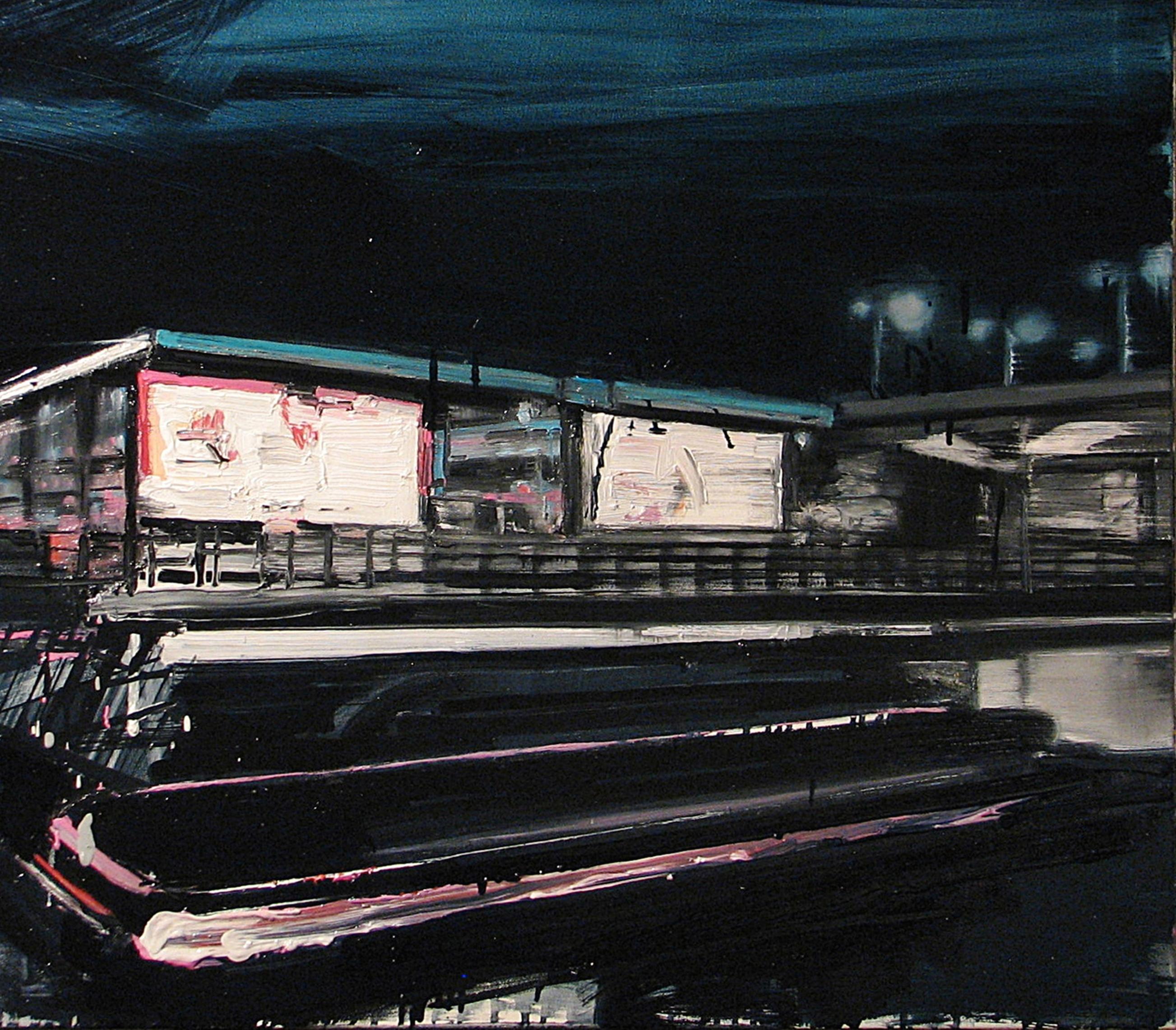 Lights d'amarrage sur les gares - Peinture à l'huile contemporaine expressive - Contemporain Painting par Robert Bubel