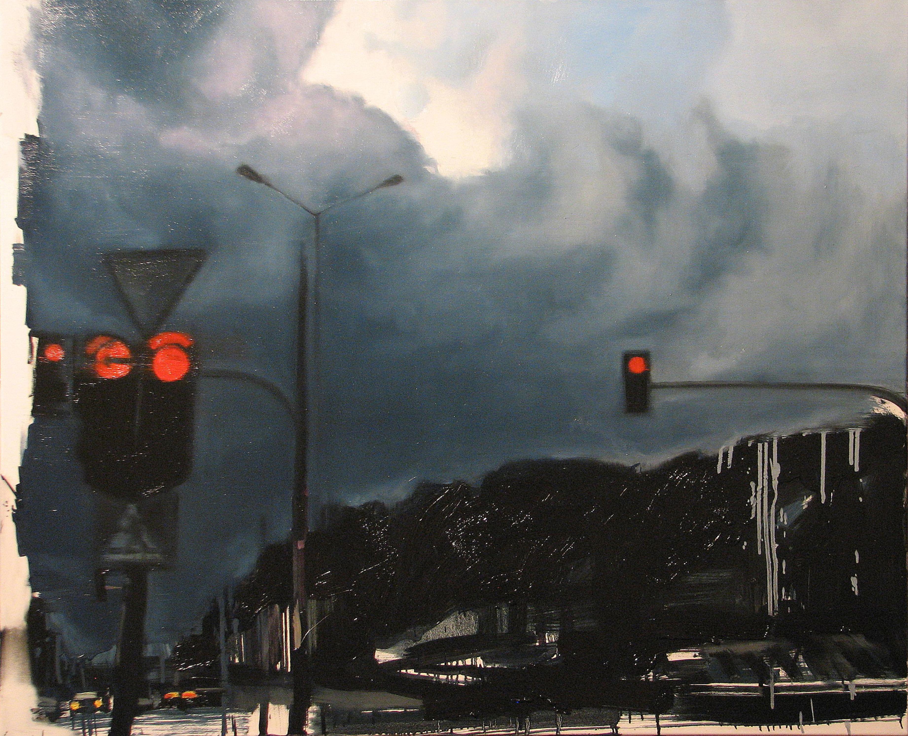 Figurative Painting Robert Bubel - Jolis nuages, papa - Peinture à l'huile figurative contemporaine expressive, réalisme