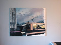 Sonnenaufgänge und Sonnenuntergänge (Straßenbahn) - Expressive zeitgenössische Malerei, Stadtlandschaften