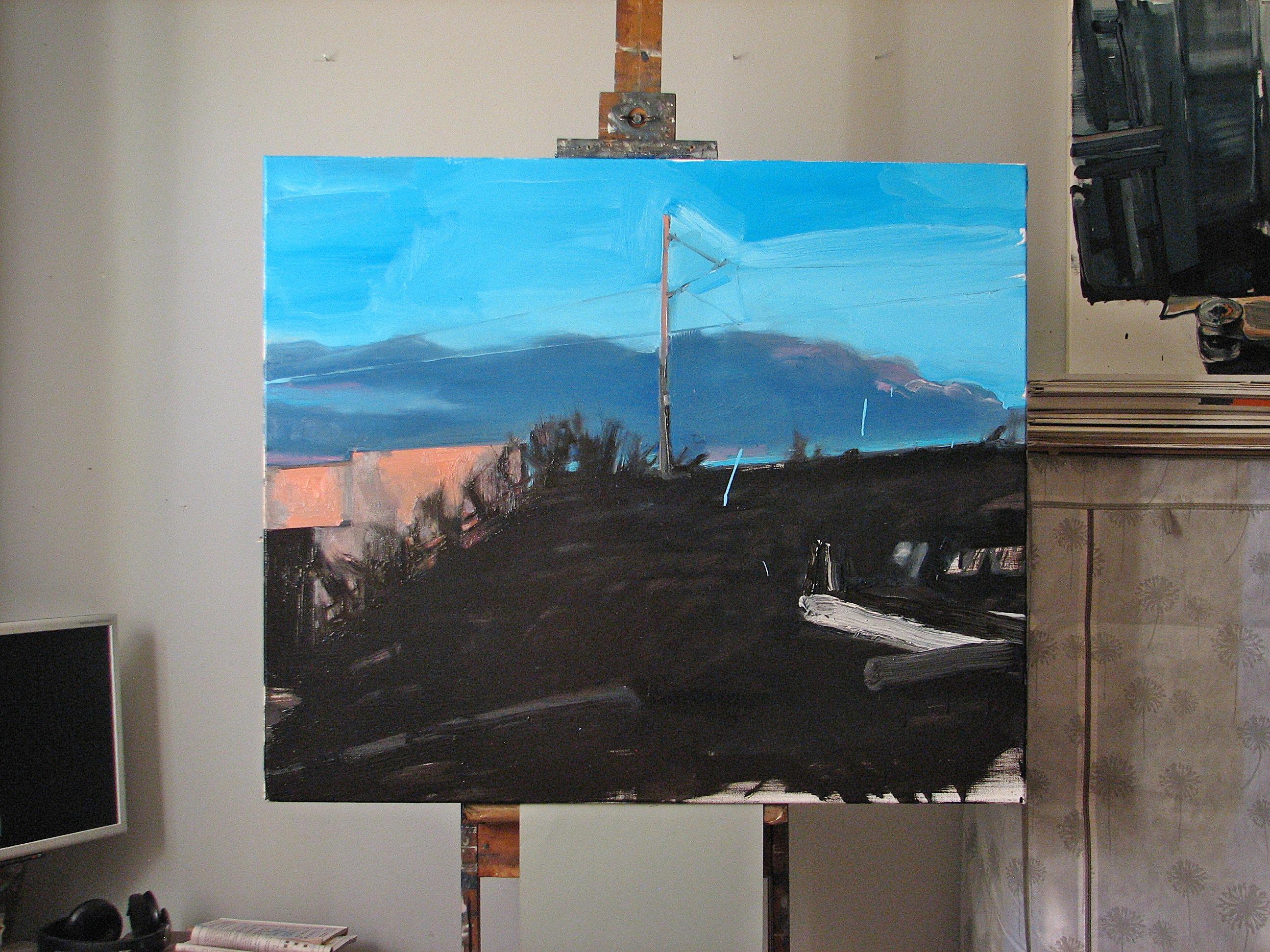 El borde del crepúsculo - Pintura expresiva figurativa contemporánea, paisaje - Painting de Robert Bubel