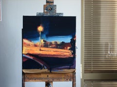 What is Light? - Expressive Contemporary Figurative Oil Painting, Realism, Blue