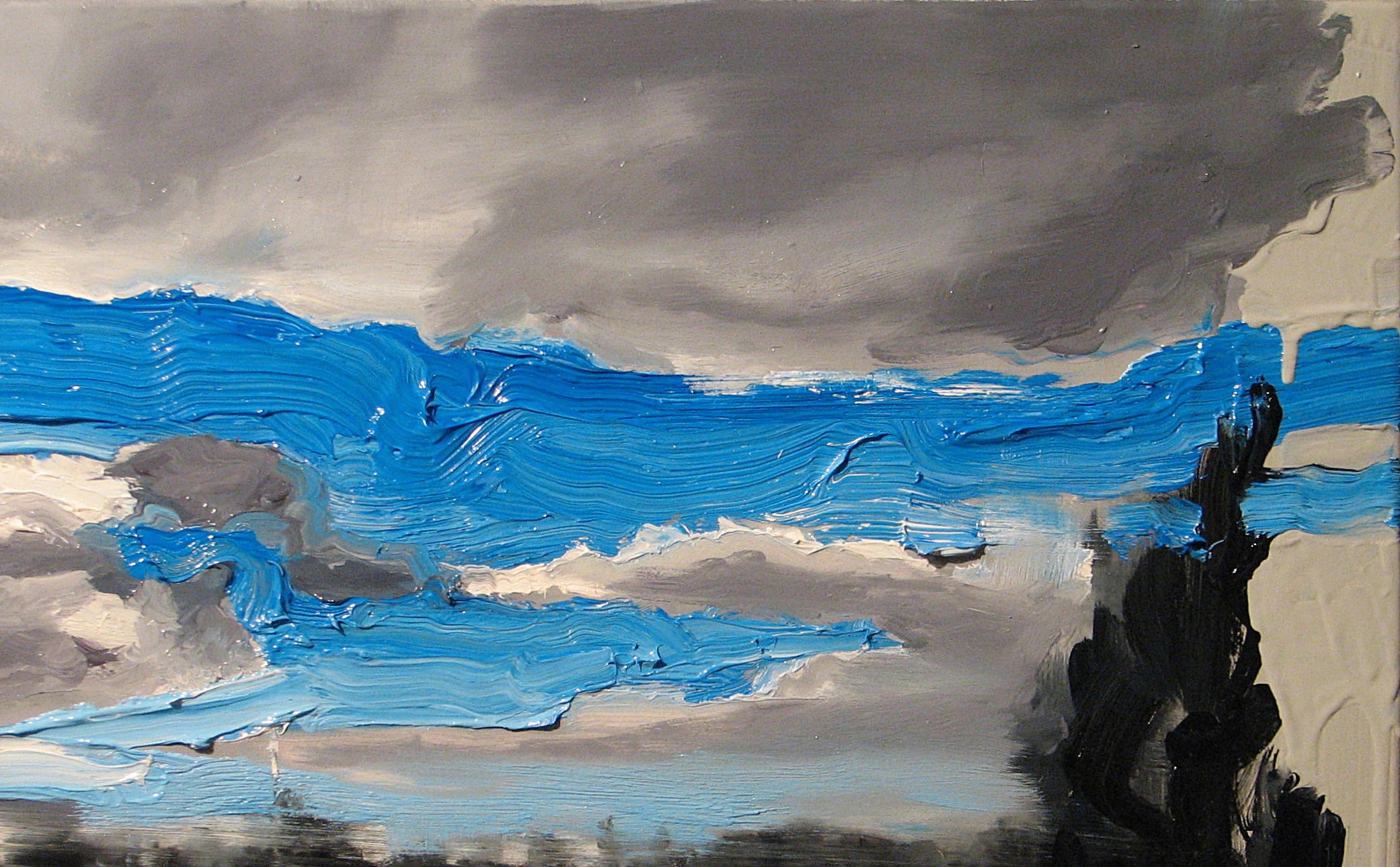 Hier, aujourd'hui,  Fin .... - Peinture à l'huile contemporaine expressive, nuages - Gris Landscape Painting par Robert Bubel