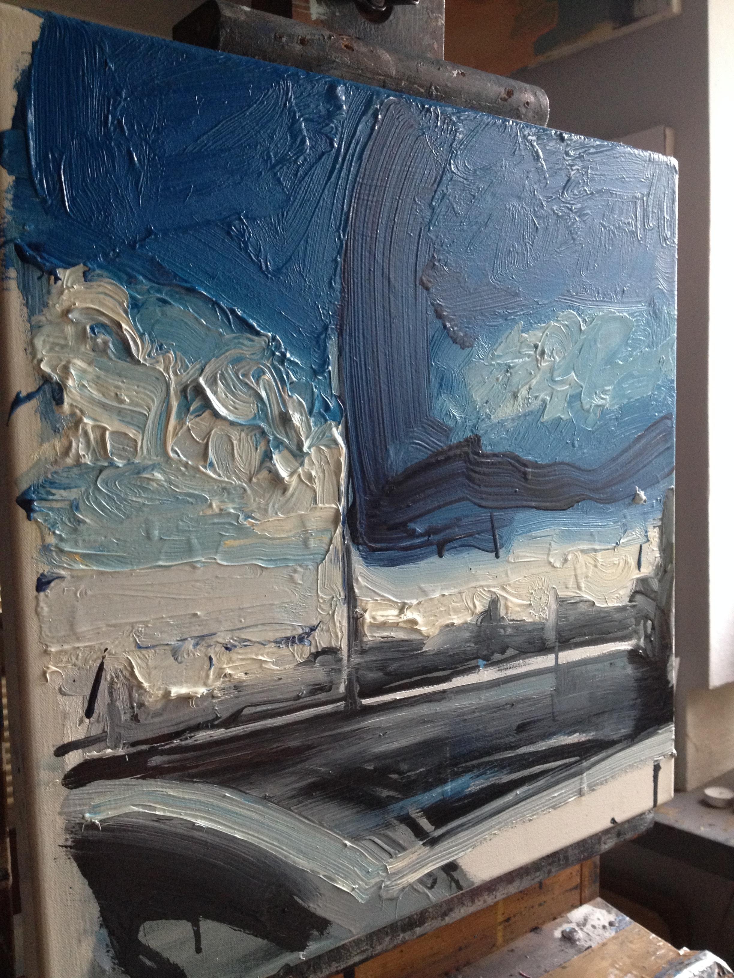 Ayer, Hoy II - Pintura al Óleo Figurativa Contemporánea Expresiva, Realismo - Landscape Painting Azul de Robert Bubel