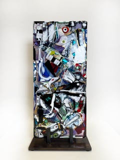 Fused glass panel freestanding colorful abstract  glass sculpture Canadian Art