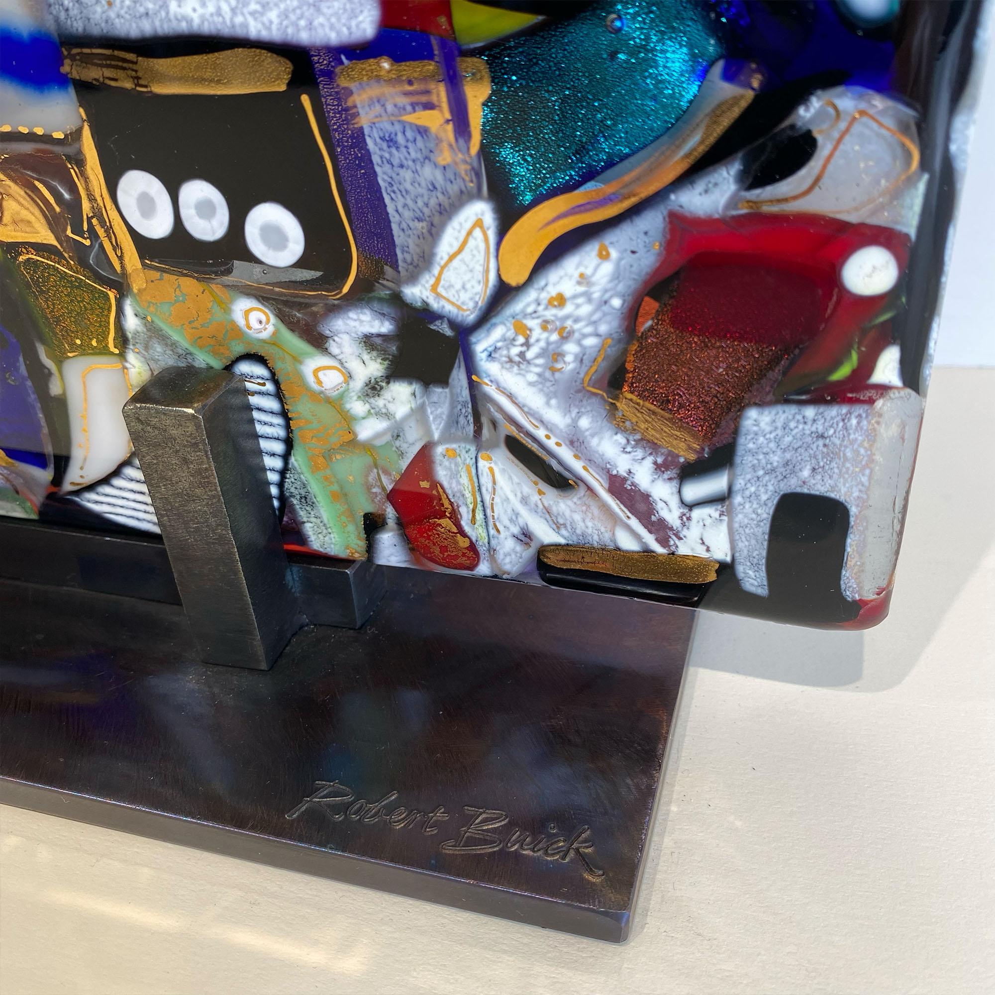 Panneau carré en verre fusionné, sculpture abstraite canadienne brillante en vente 1