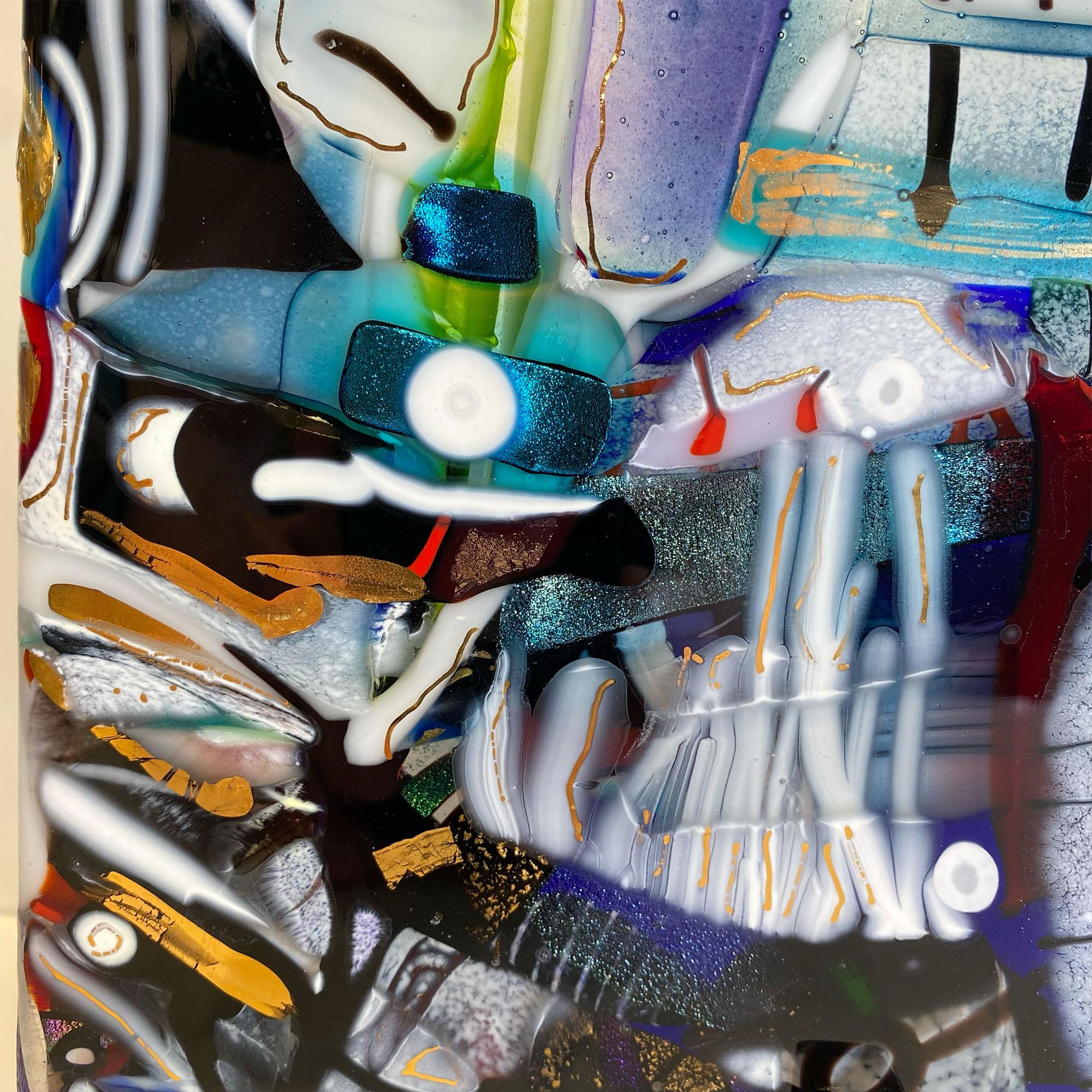 Panneau carré en verre fusionné, sculpture abstraite canadienne brillante en vente 3