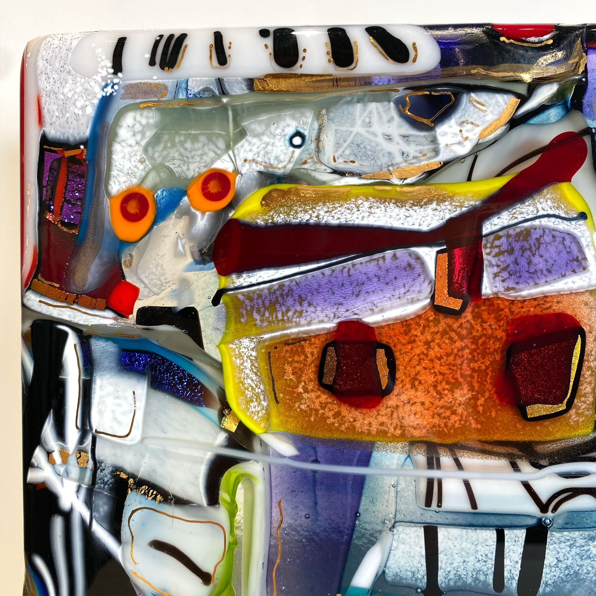 Panneau carré en verre fusionné, sculpture abstraite canadienne brillante en vente 4