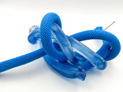 Blue Knots (Aqua blown glass found object climbing rope wall sculpture Chihuly)