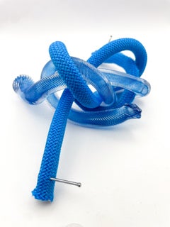 Blue Knots (Aqua blown glass found object climbing rope wall sculpture Chihuly)