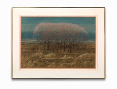 Vintage Robert Burkert Lithograph Landscape "Late Light" Poetic