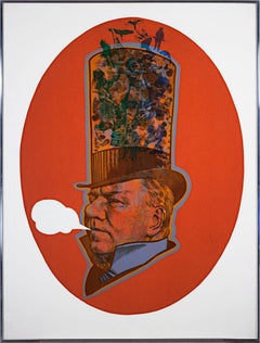 Vintage "W.C. Fields, " Original Serigraph and Collage Portrait by Robert Burkert