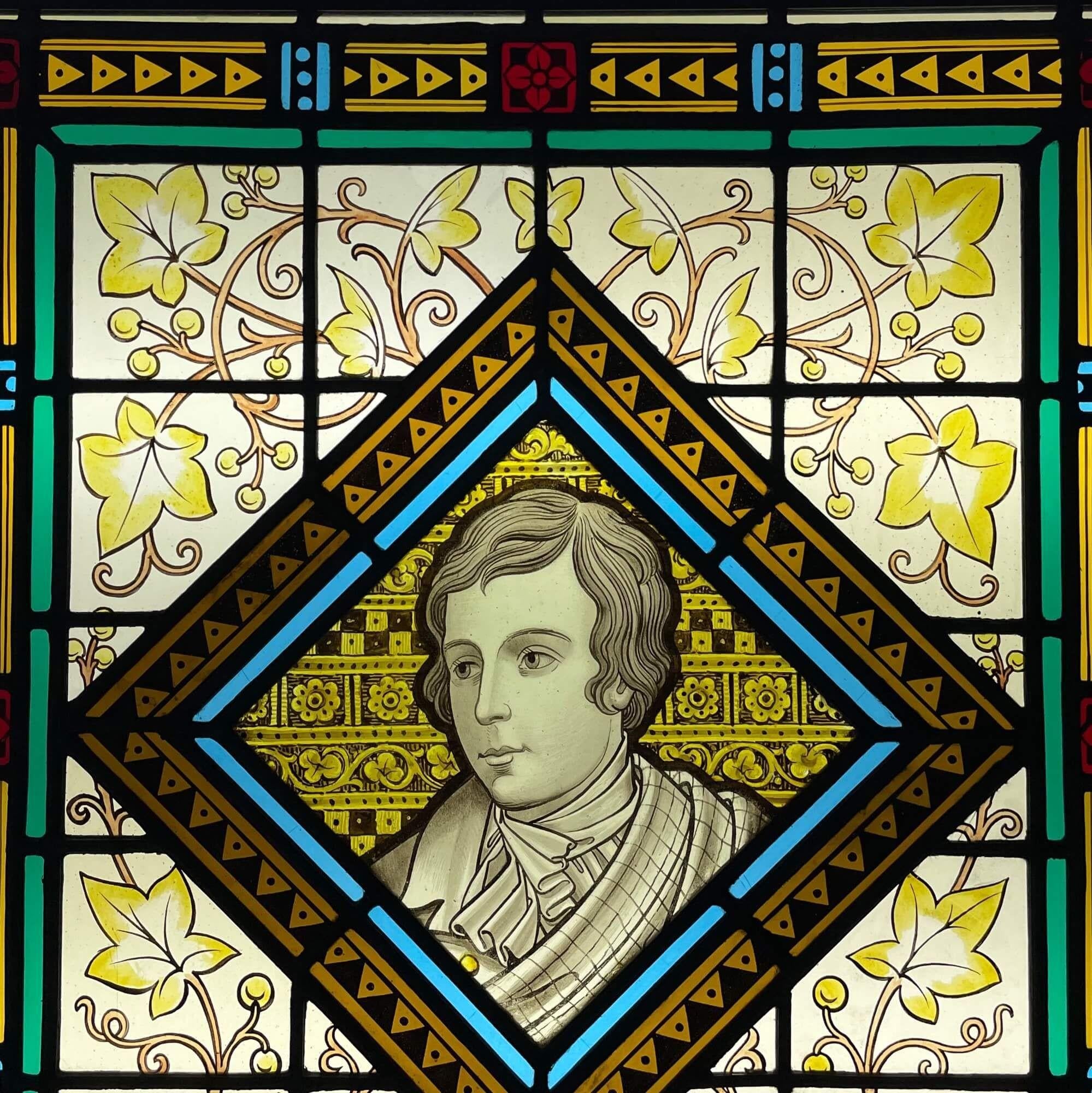 Robert Burns Antique Stained Glass Window In Fair Condition For Sale In Wormelow, Herefordshire