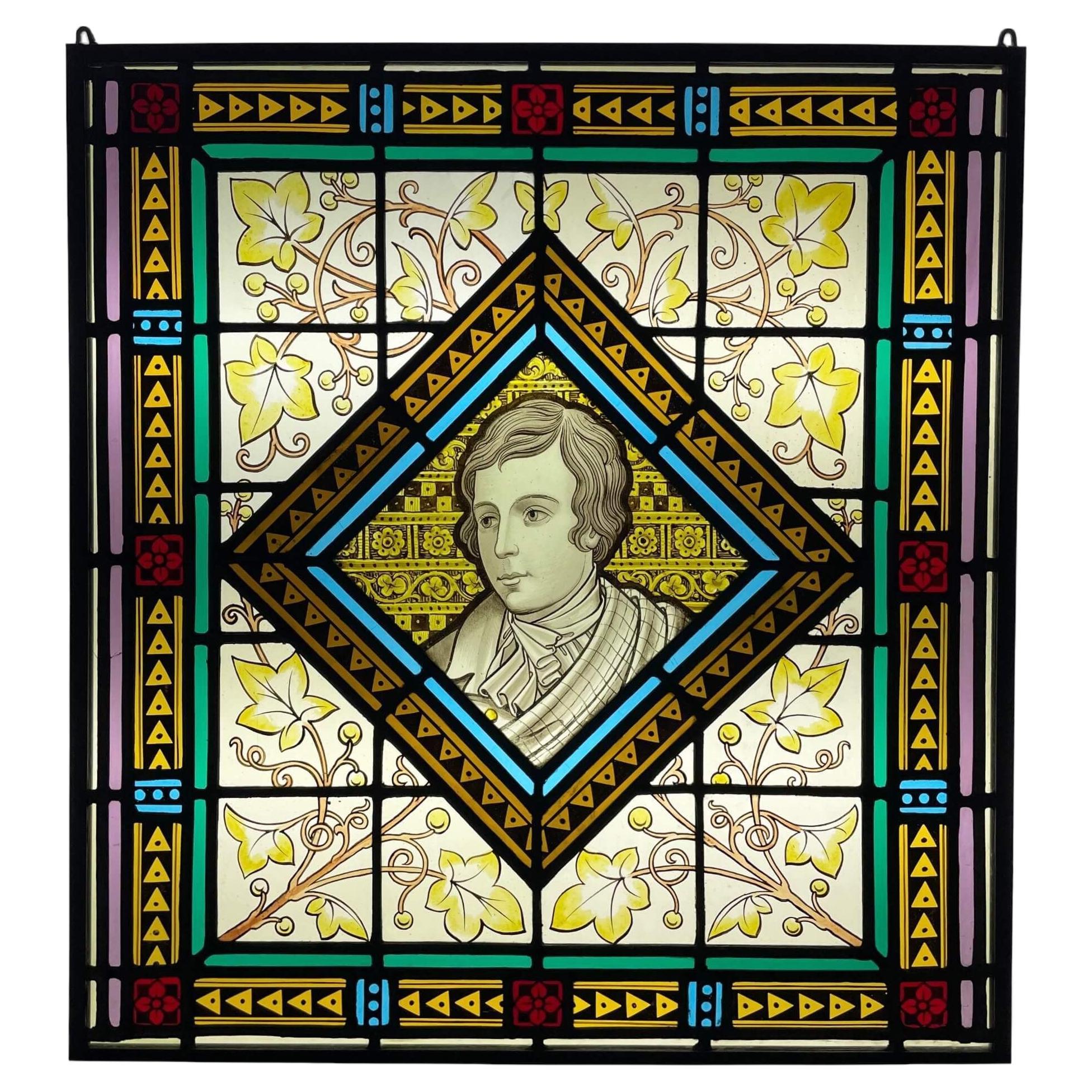 Robert Burns Antique Stained Glass Window For Sale