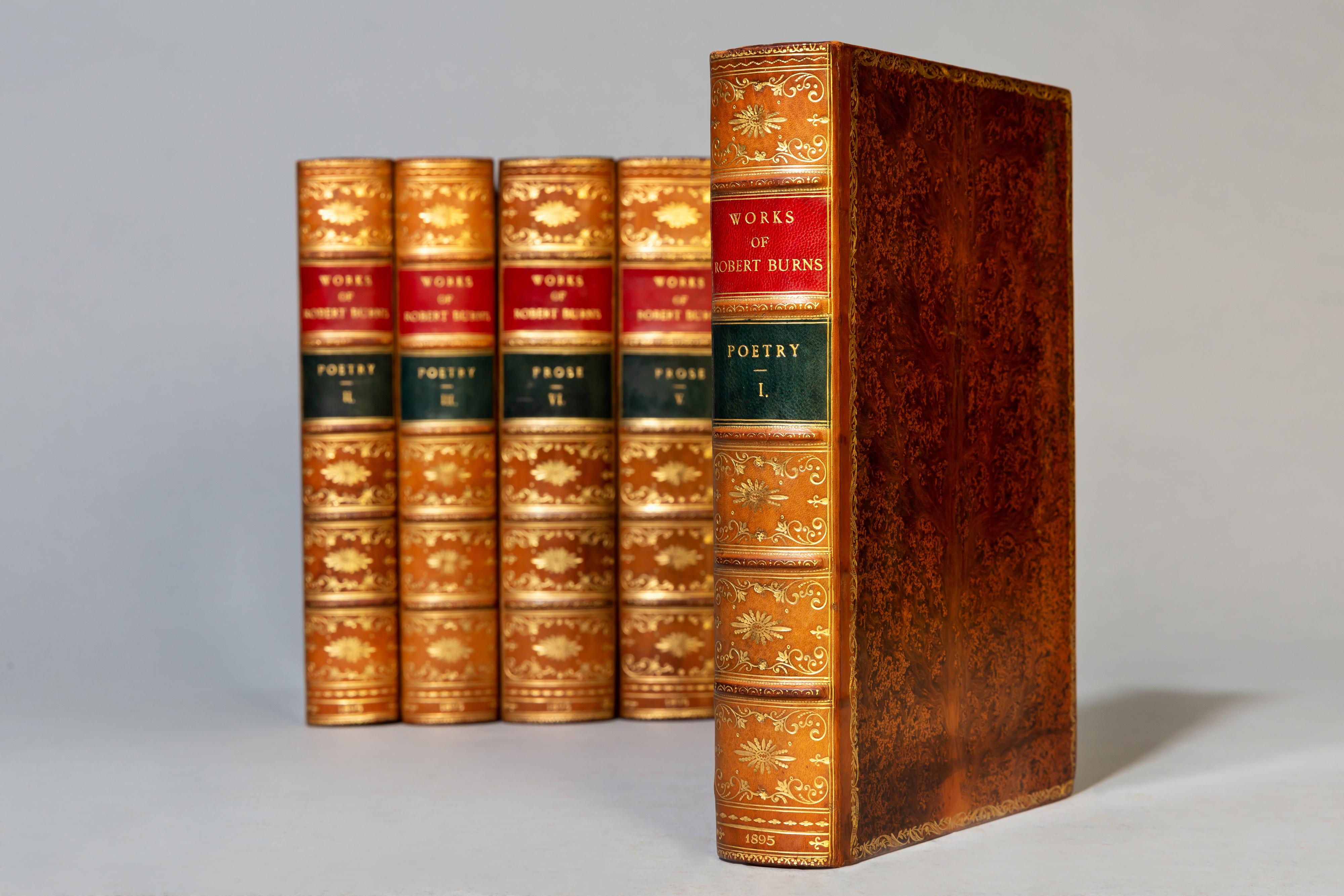 6 volumes.

Bound in full tree calf by Henderson, top edges gilt, raised bands, ornate gilt on spines. 

Published: Edinburgh: James Thin 1895

Handsome set.