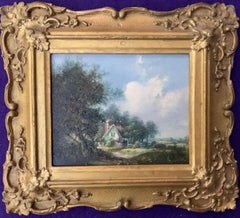 English Early 19th Century Village Scene with Cottage