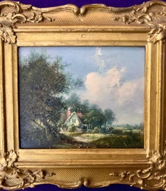 English Early 19th Century Village Scene with Cottage