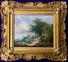 English Early 19th Century Village Scene with Cottage