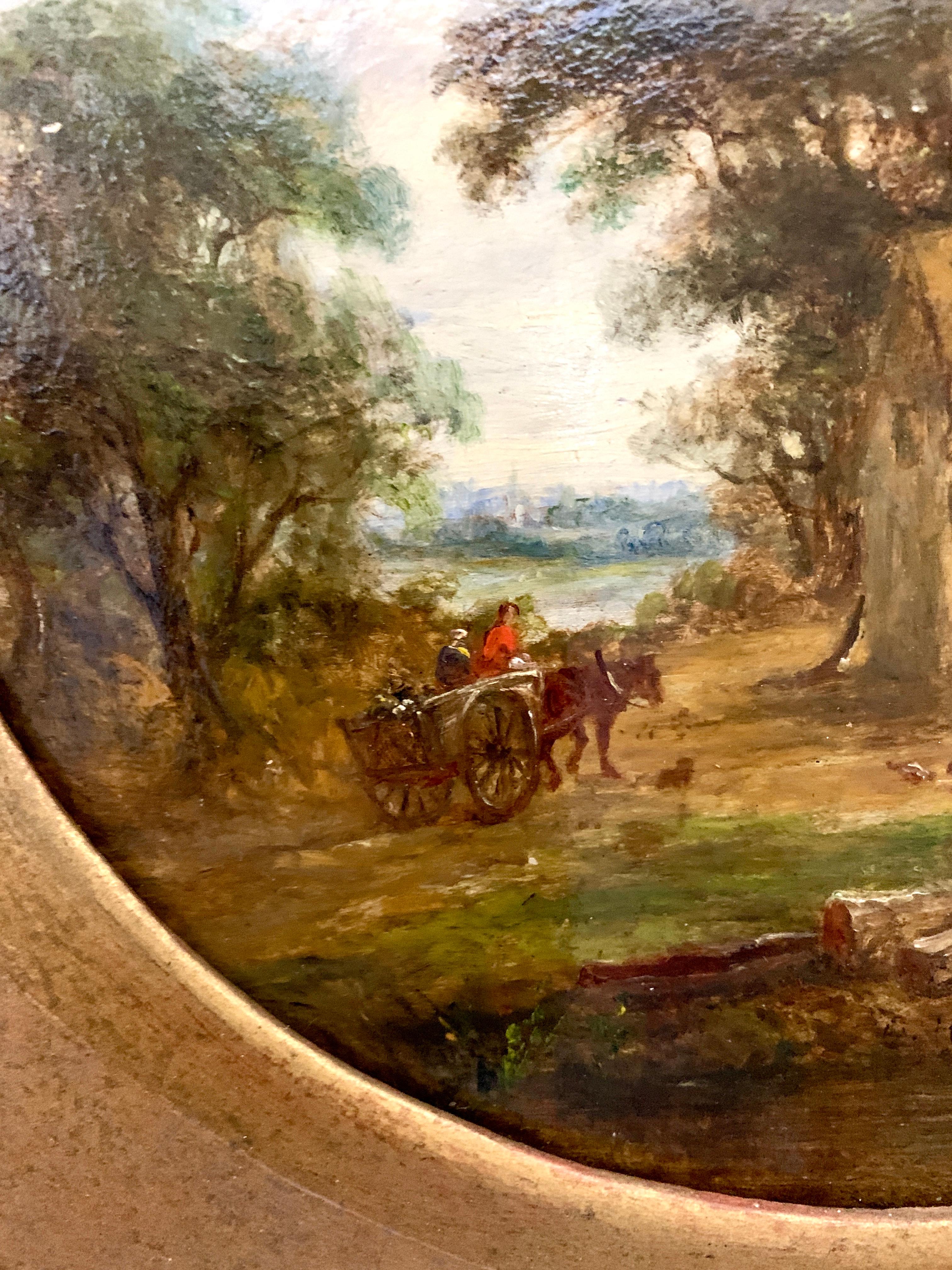 Wonderful pair of Victorian English 19th century antique landscapes, with Cottages, people horses, carts chickens etc. 

Robert Burrows, was born in Ipswich in 1810, eldest son of Robert Burrows senior (1782-1863) who was a silversmith in the Old