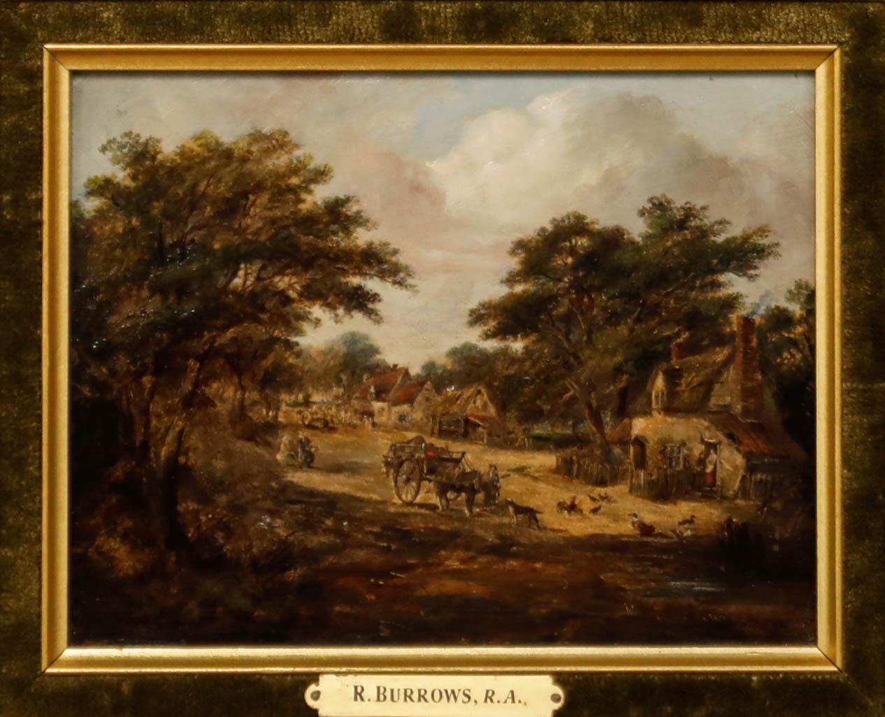 Robert Burrows R.A. (1810-1883) - Olio della metà del XIX secolo, Estate nel villaggio 1
